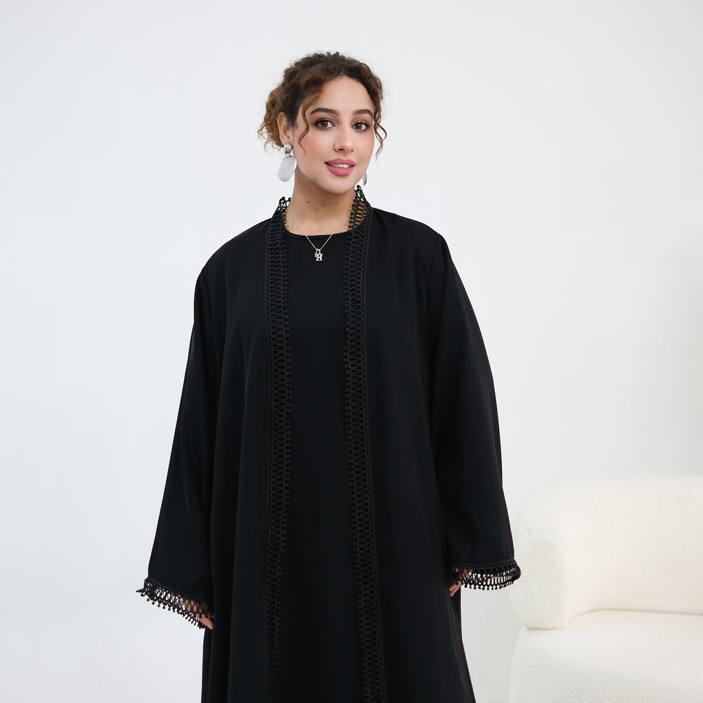Yasmina Trim Detail Abaya - Onyx Black