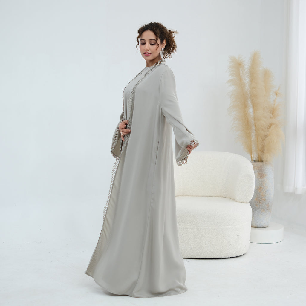 Yasmina Trim Detail Abaya - Slate