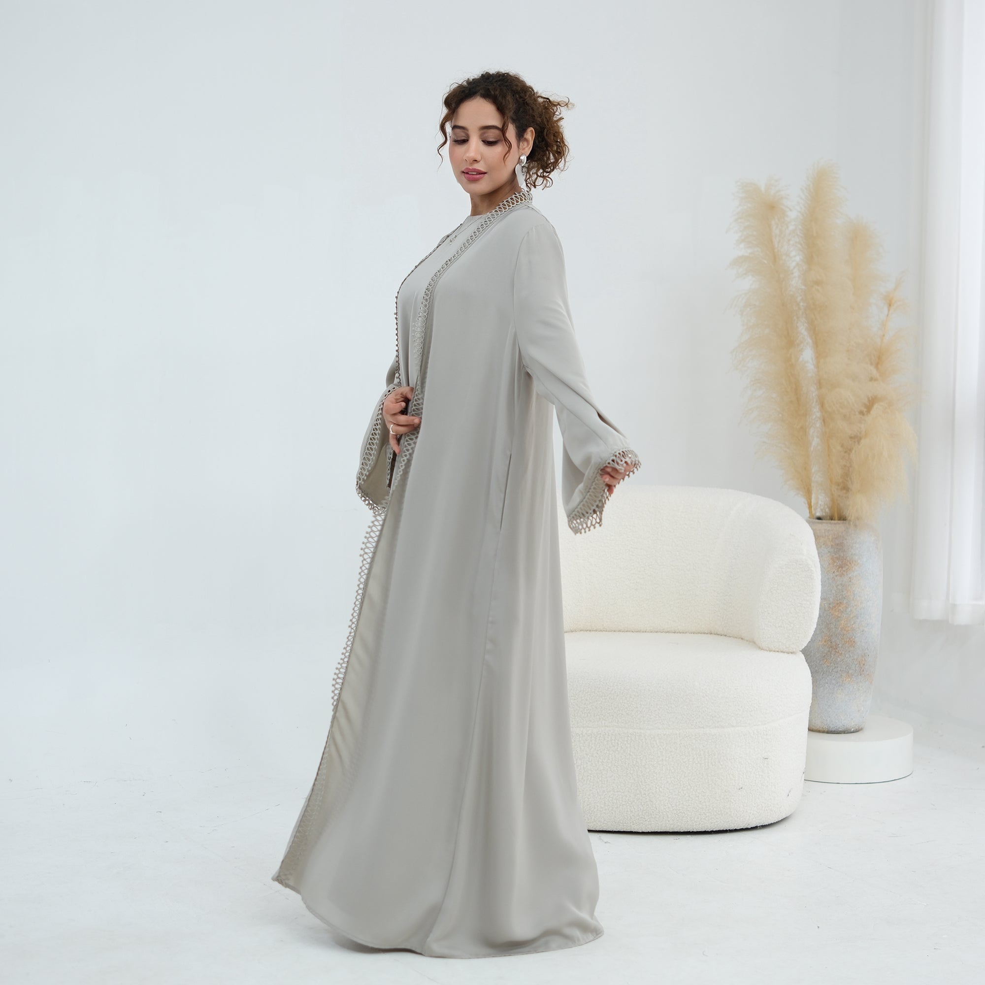 Yasmina Trim Detail Abaya - Slate
