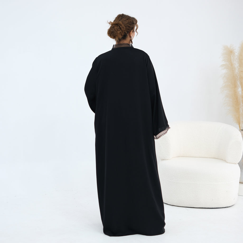 Yasmina Trim Detail Abaya - Onyx Black