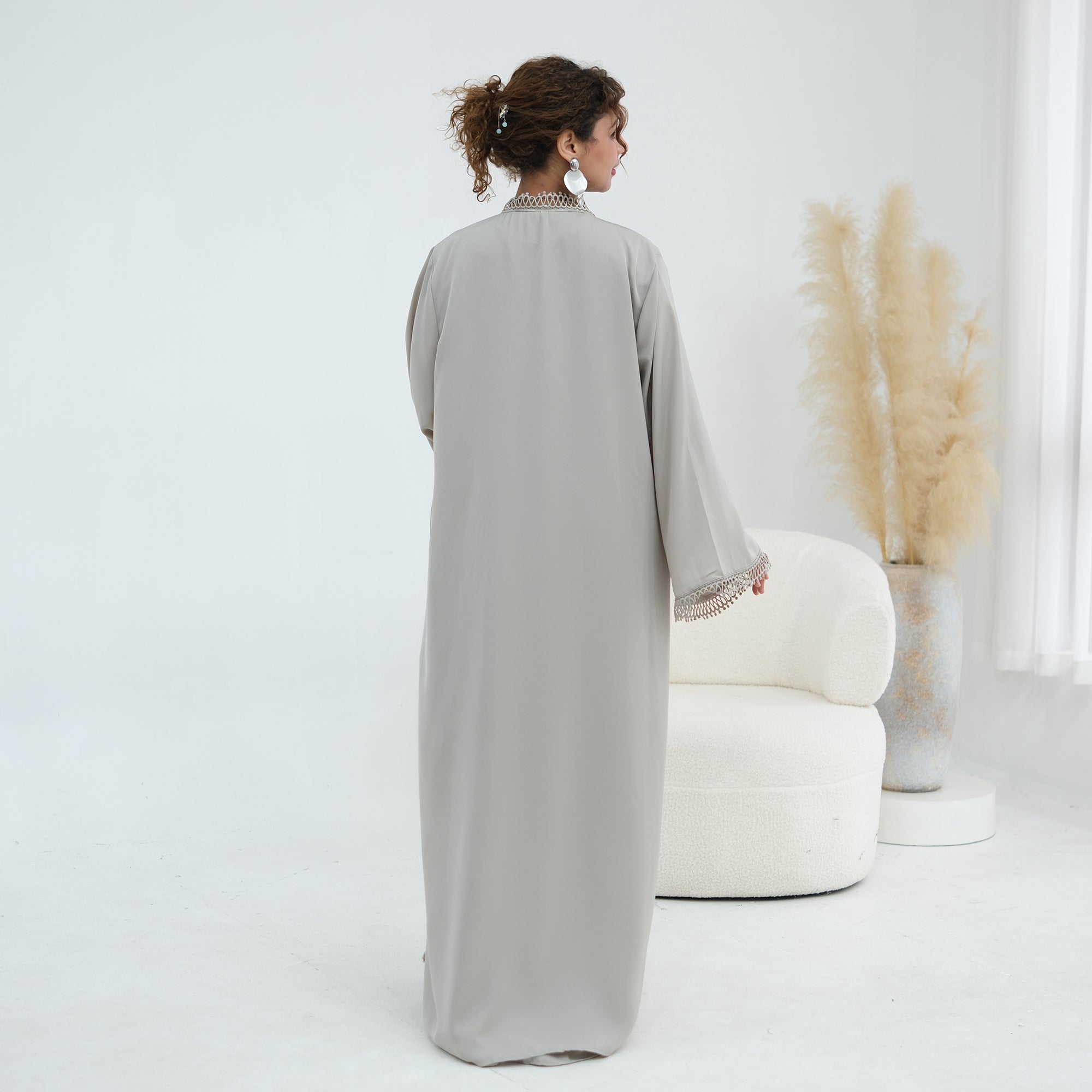 Yasmina Trim Detail Abaya - Slate