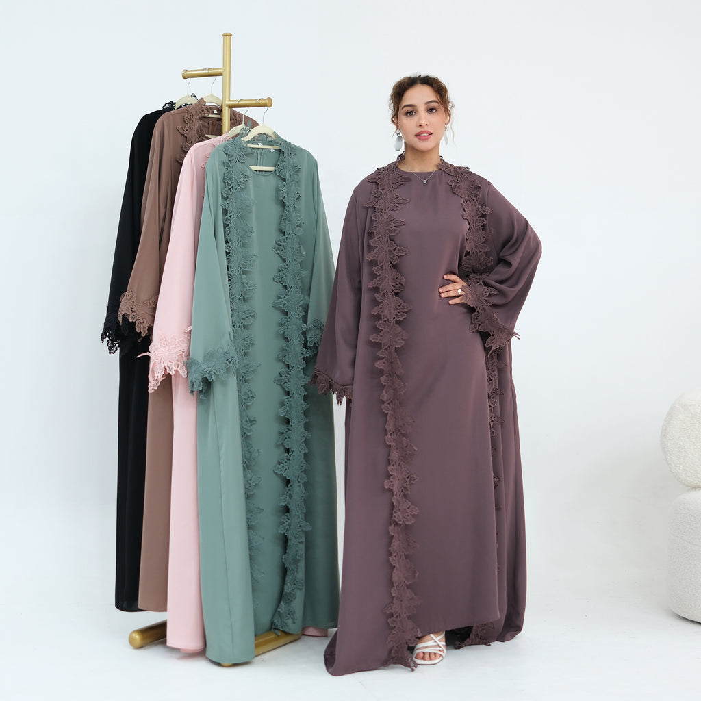 Nayla Lace Abaya Set - Black