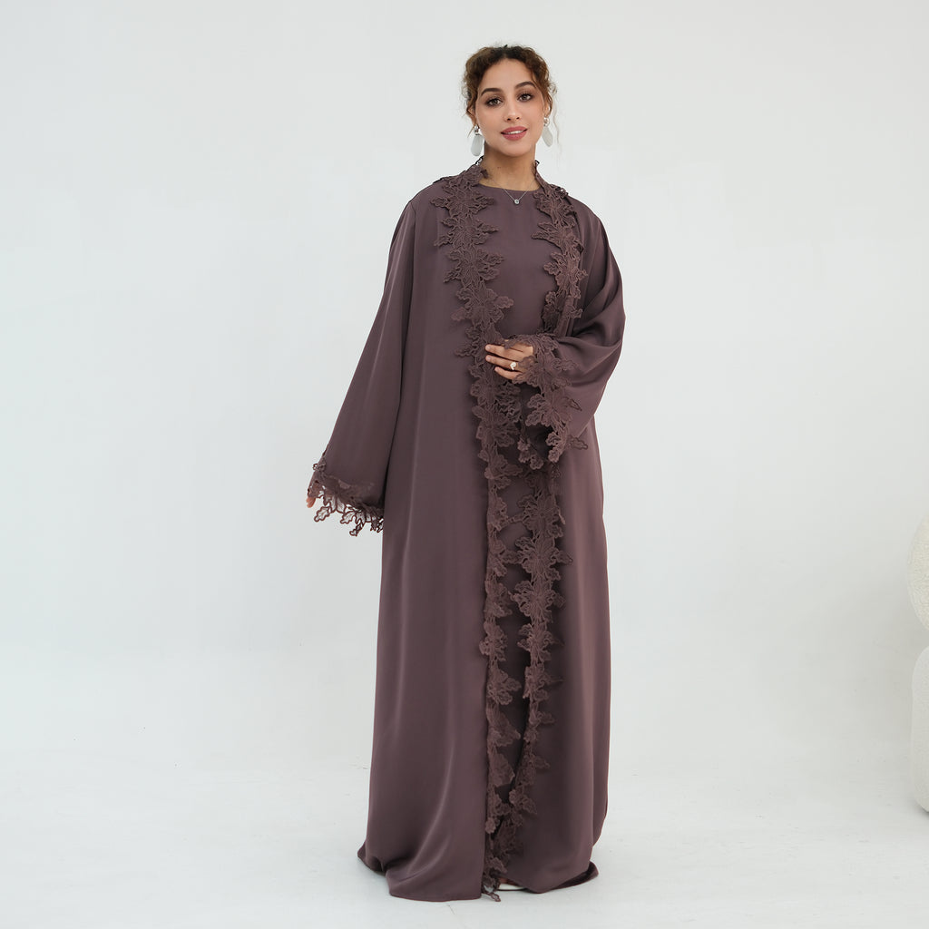 Nayla Lace Abaya Set - Brown