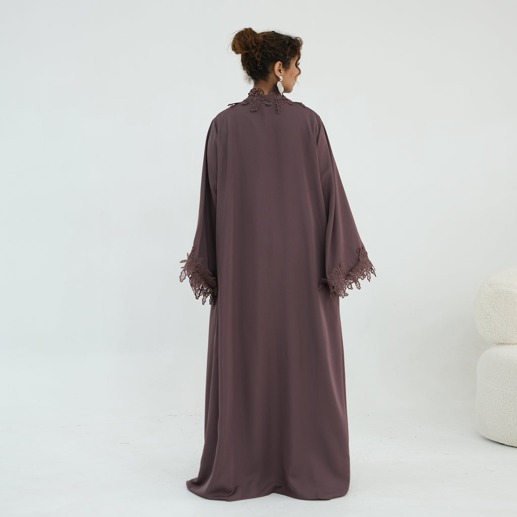 Nayla Lace Abaya Set - Brown