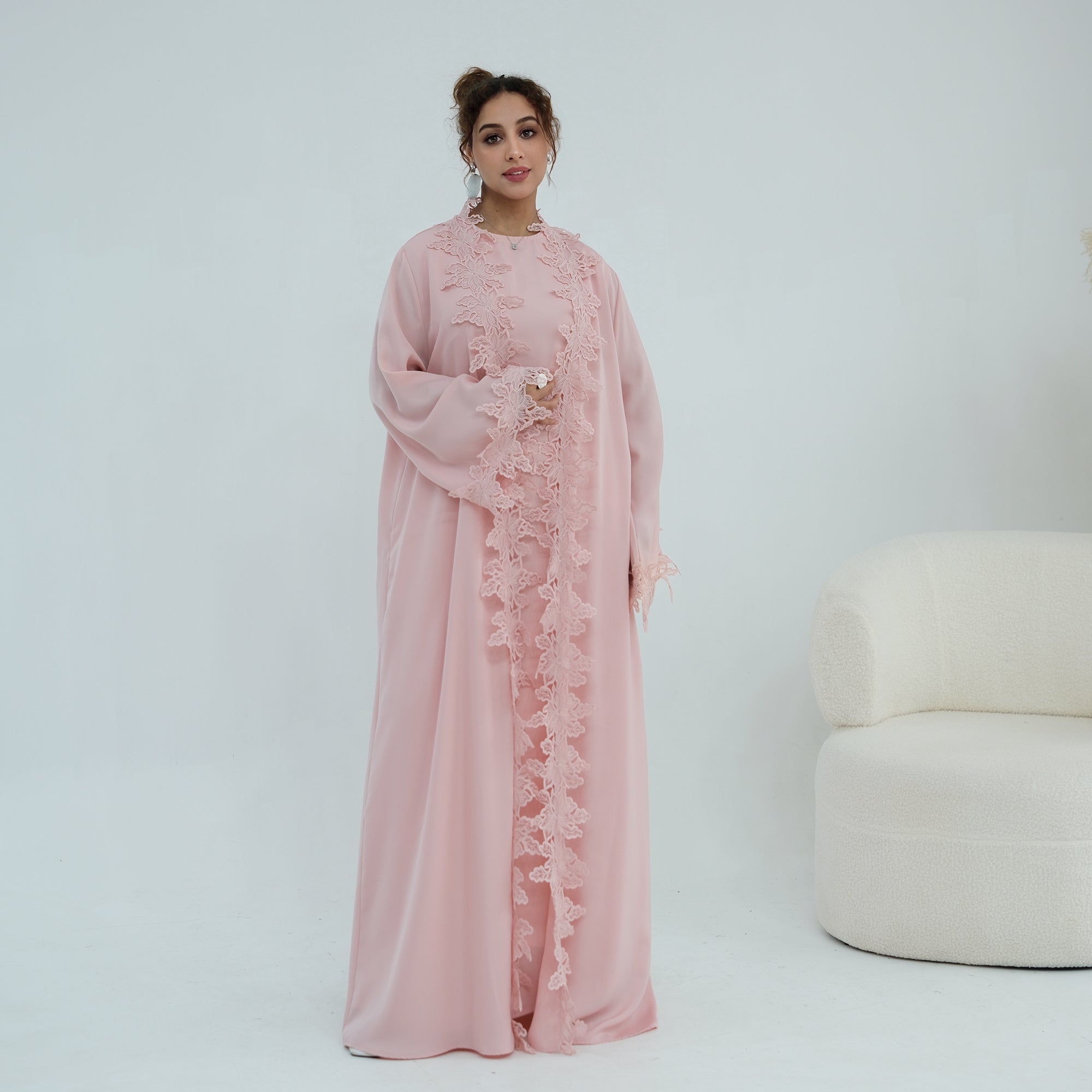 Nayla Lace Abaya Set - Pink