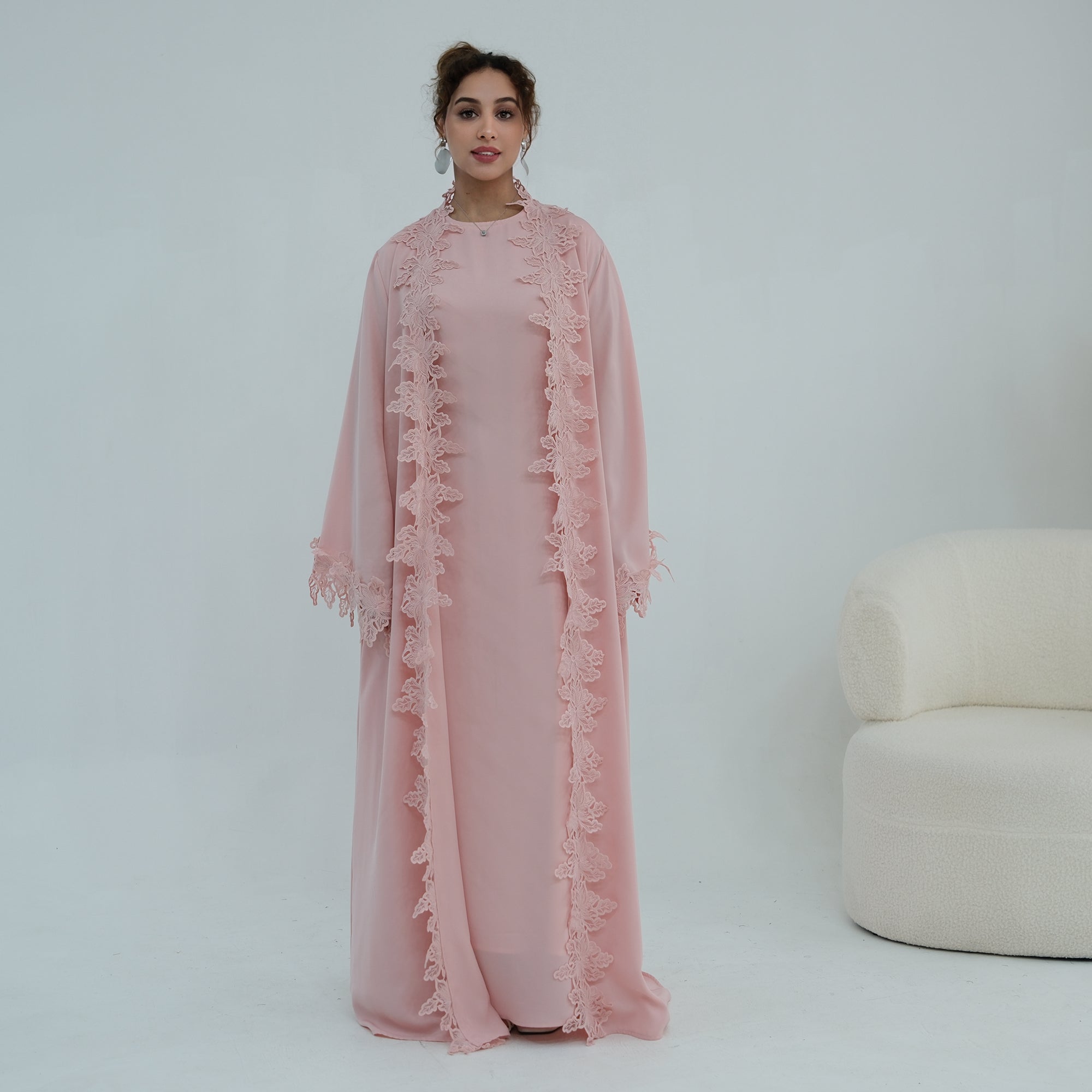 Nayla Lace Abaya Set - Pink