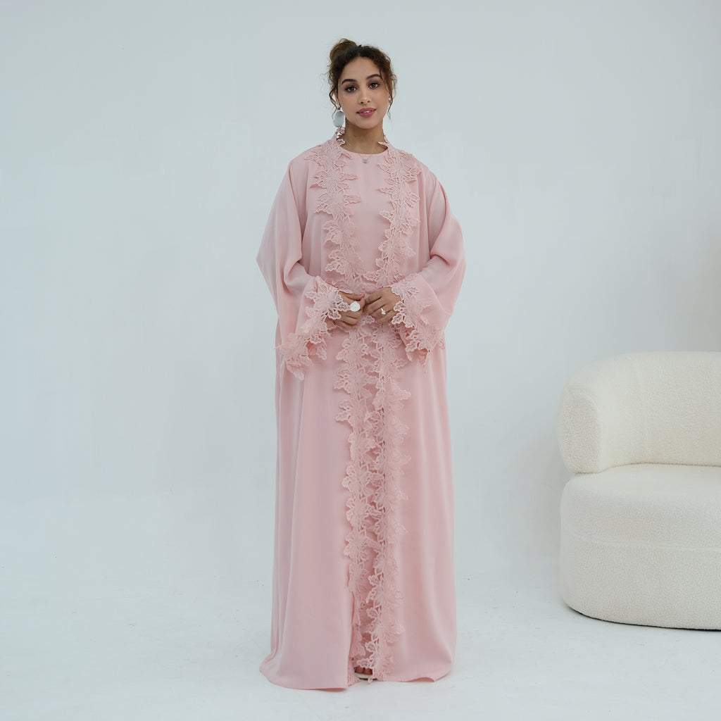 Nayla Lace Abaya Set - Pink