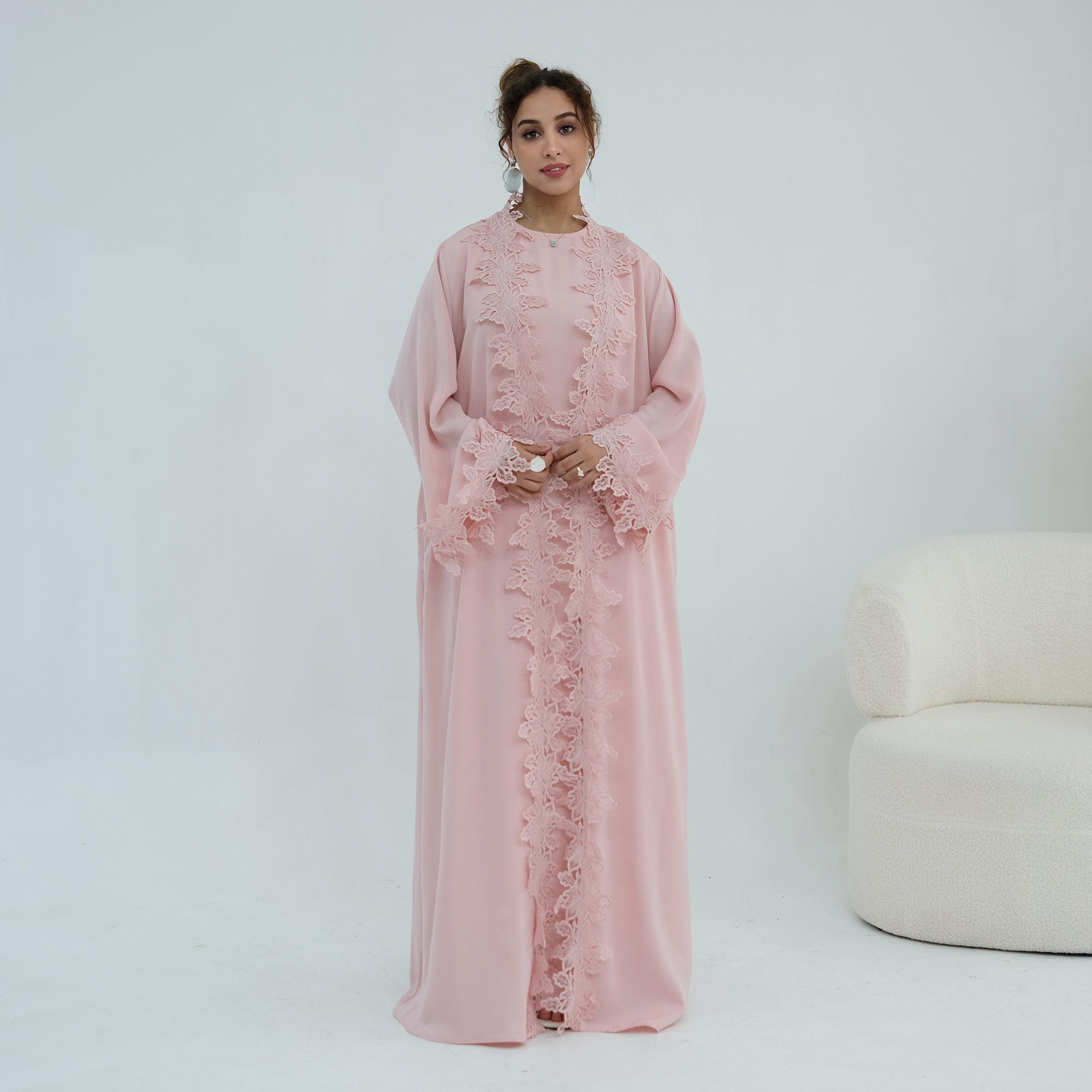 Nayla Lace Abaya Set - Pink