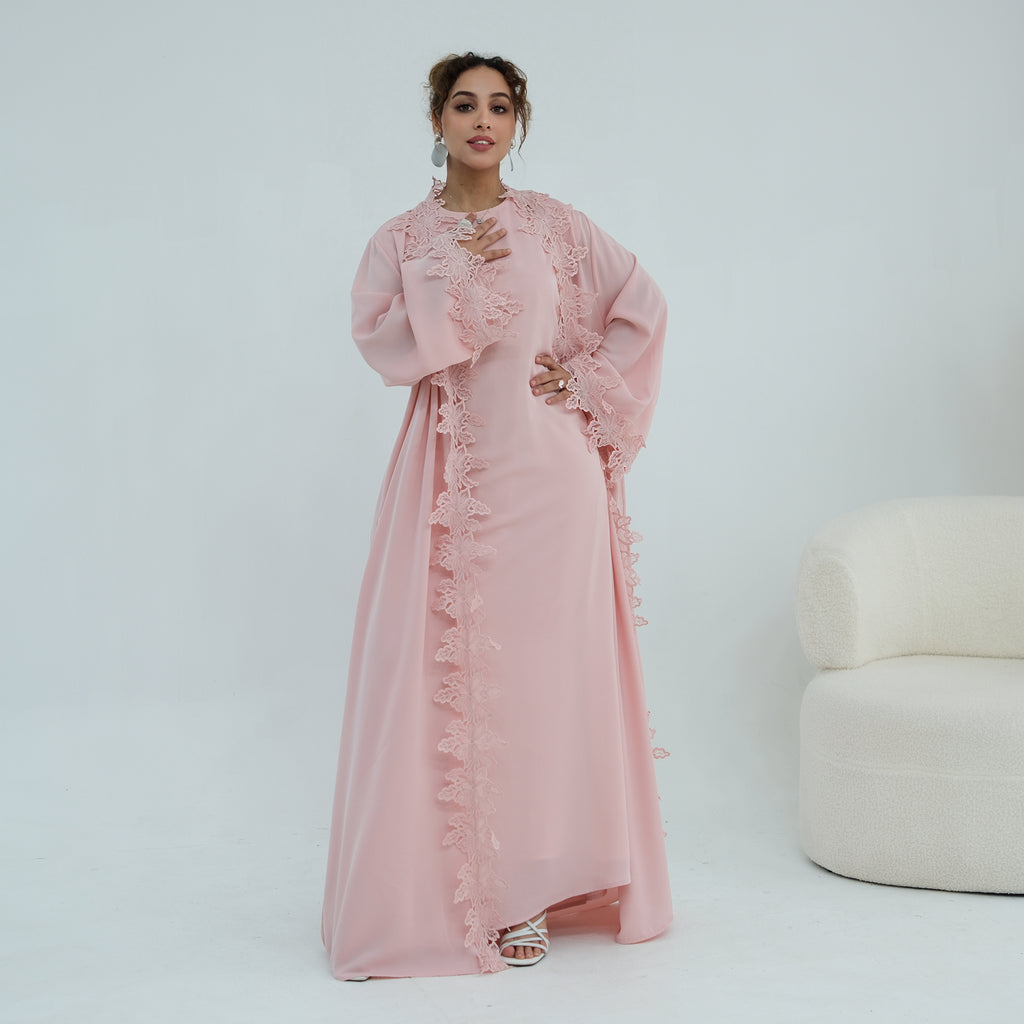 Nayla Lace Abaya Set - Pink