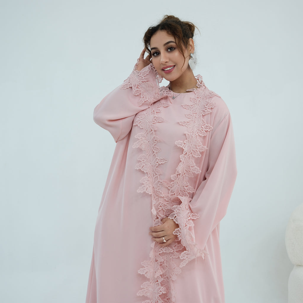 Nayla Lace Abaya Set - Pink