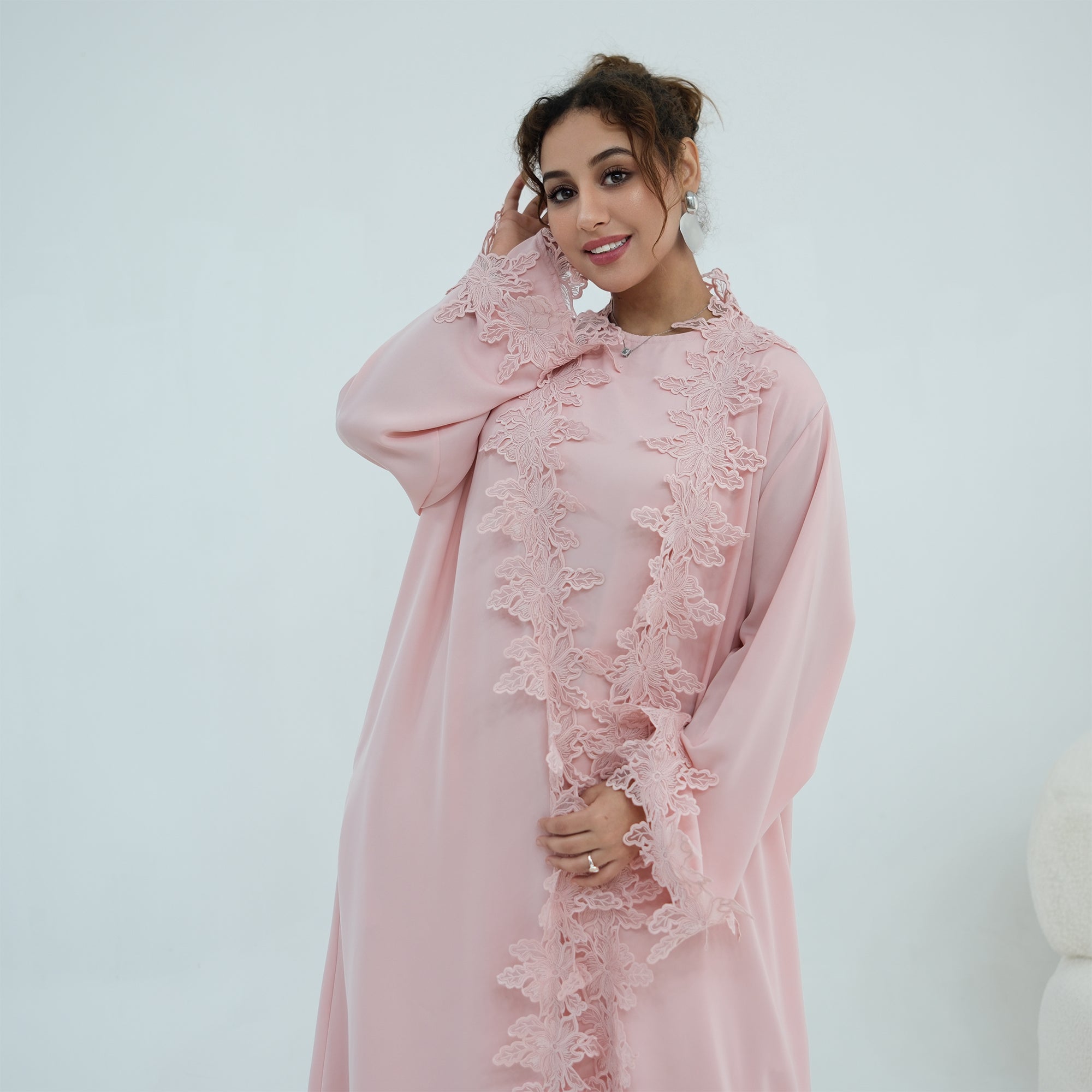 Nayla Lace Abaya Set - Pink