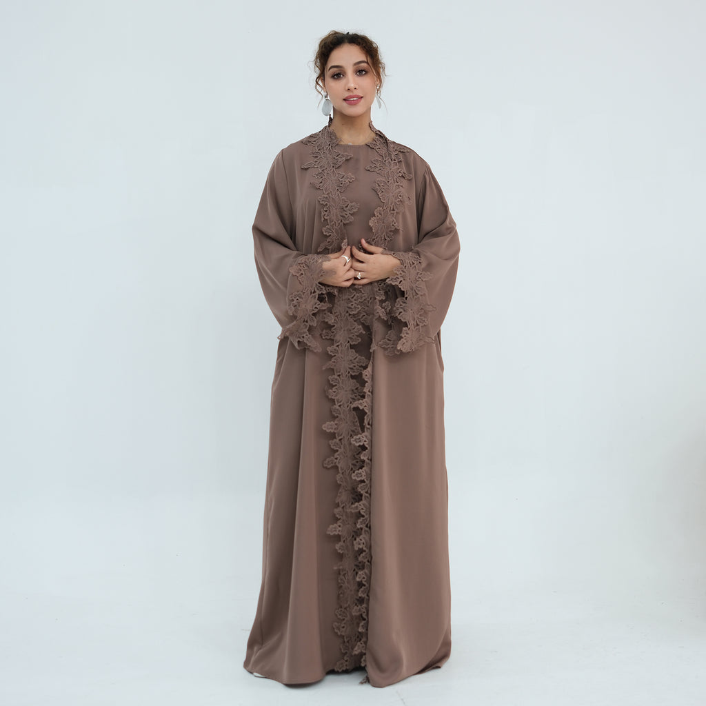 Nayla Lace Abaya Set - Coffee