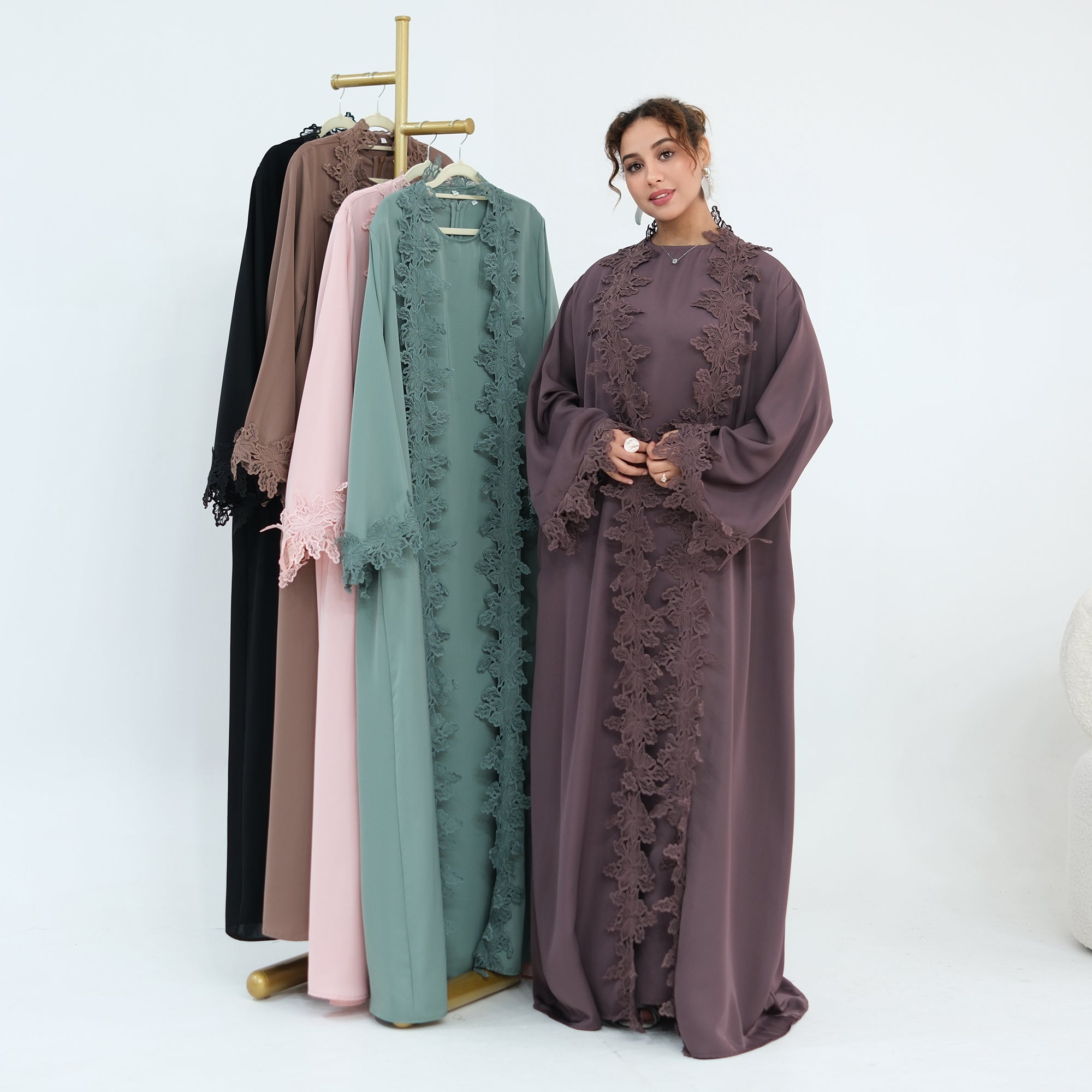 Nayla Lace Abaya Set - Black