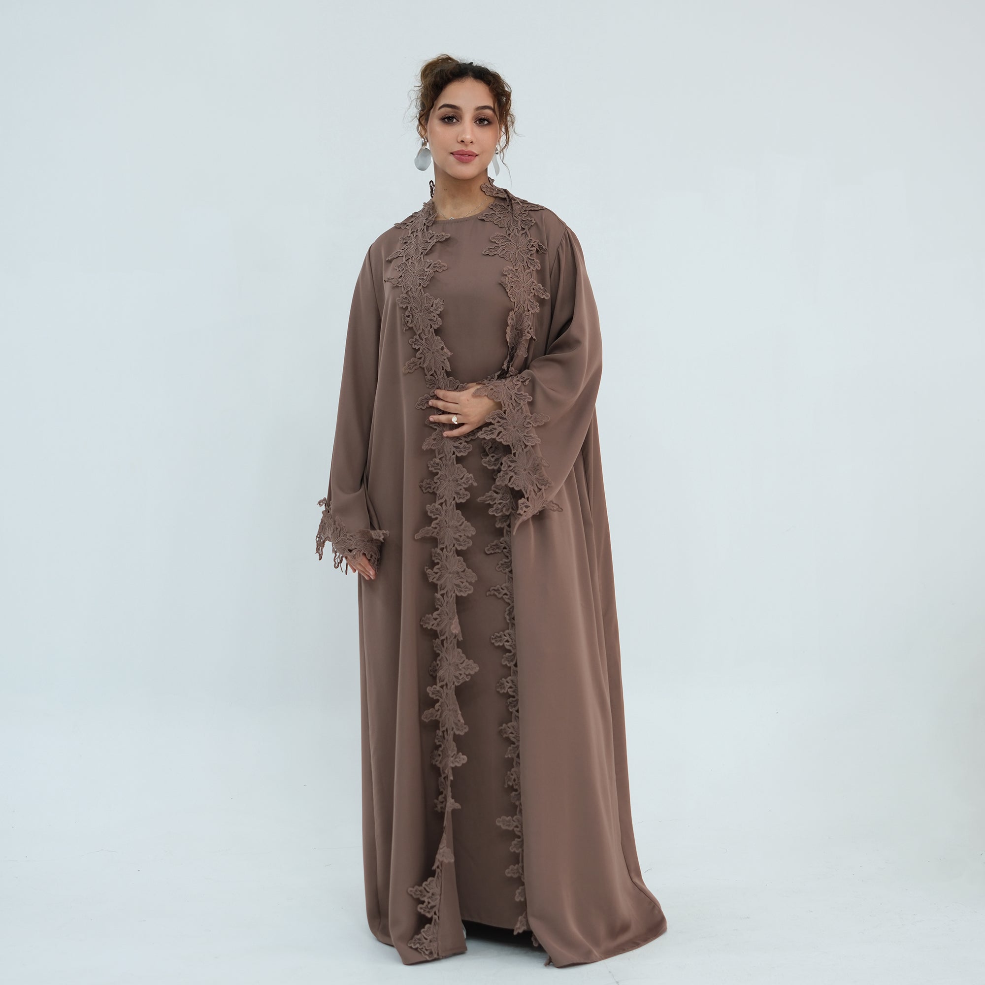 Nayla Lace Abaya Set - Coffee