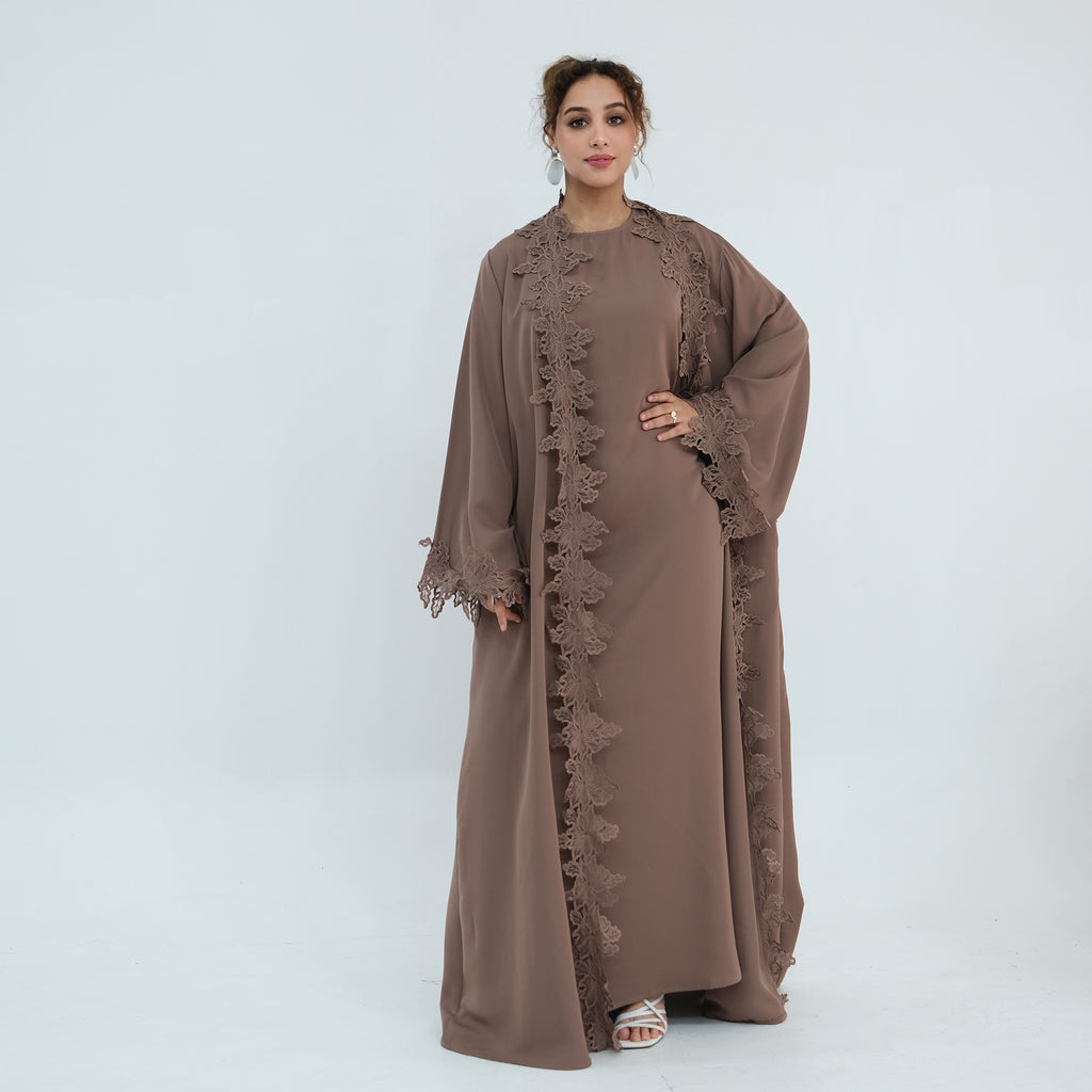 Nayla Lace Abaya Set - Coffee