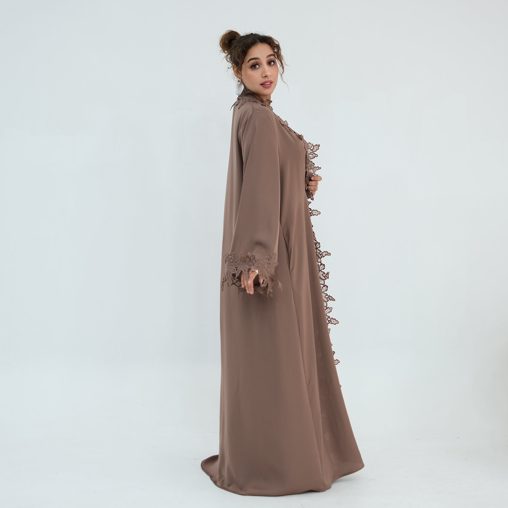 Nayla Lace Abaya Set - Coffee