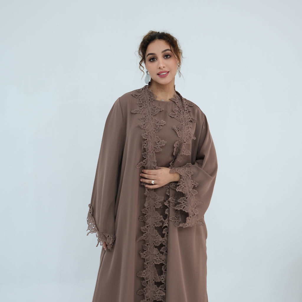 Nayla Lace Abaya Set - Coffee