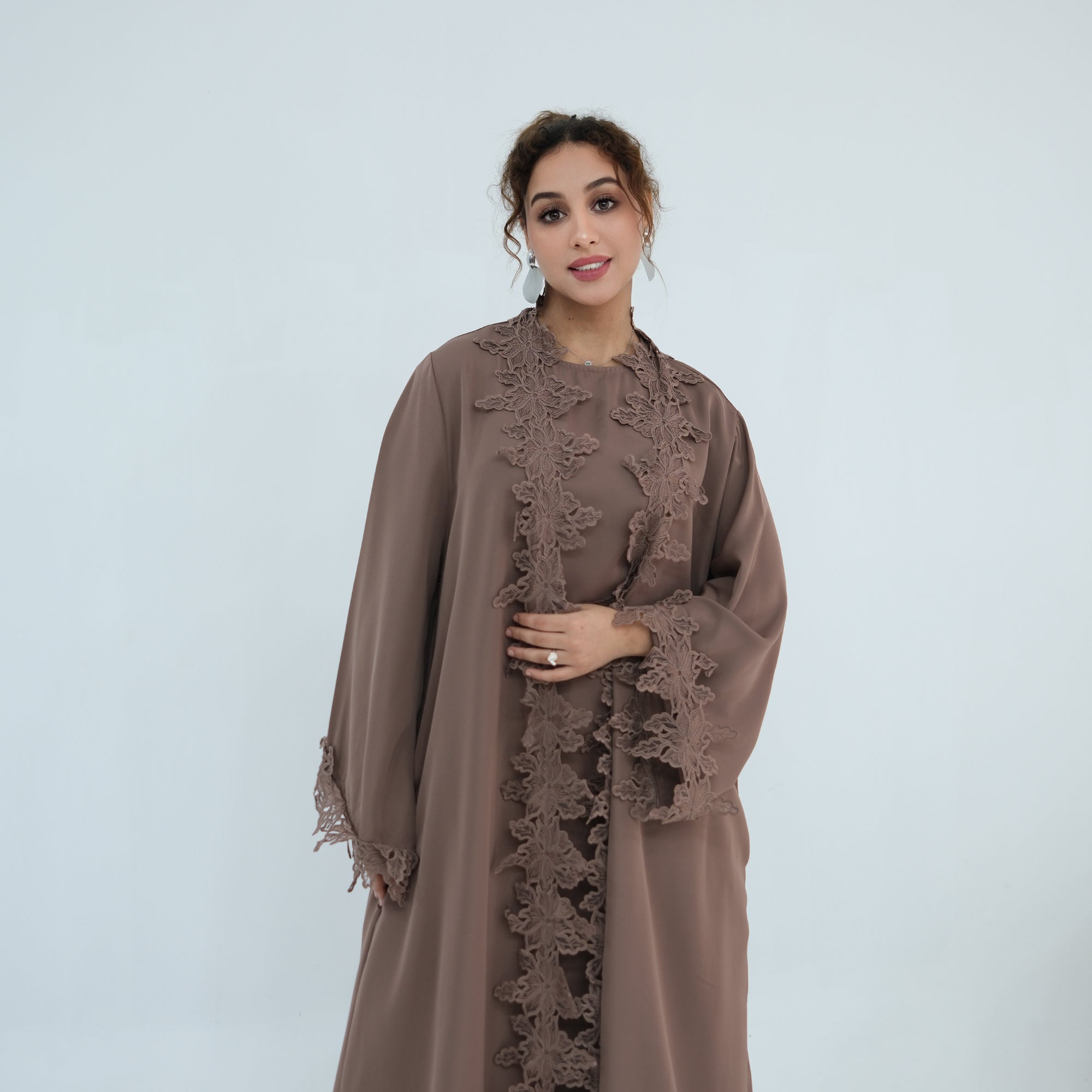 Nayla Lace Abaya Set - Coffee