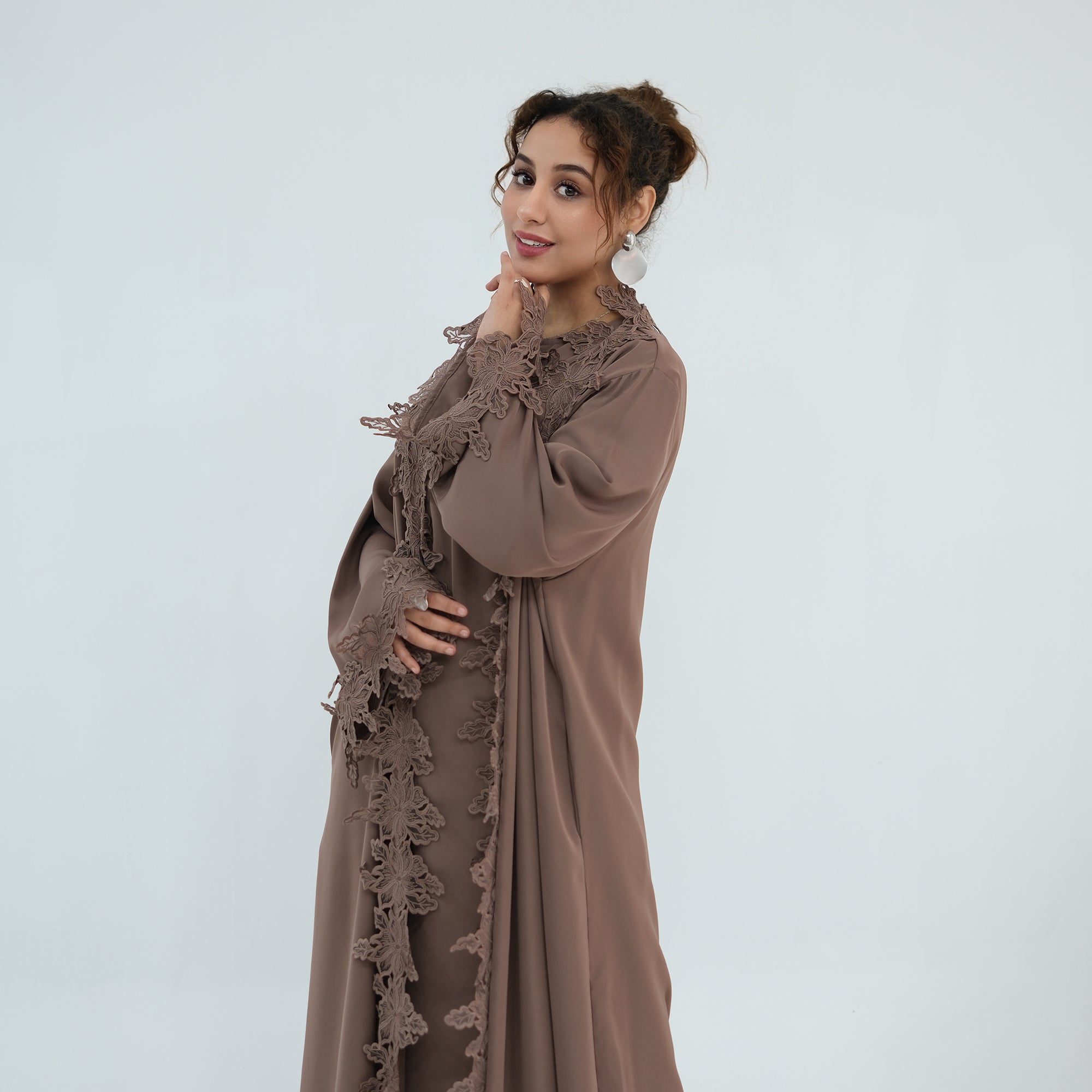 Nayla Lace Abaya Set - Coffee