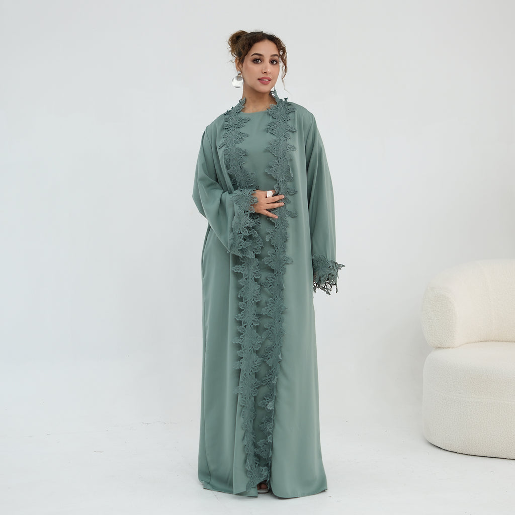 Nayla Lace Abaya Set - Teal Green