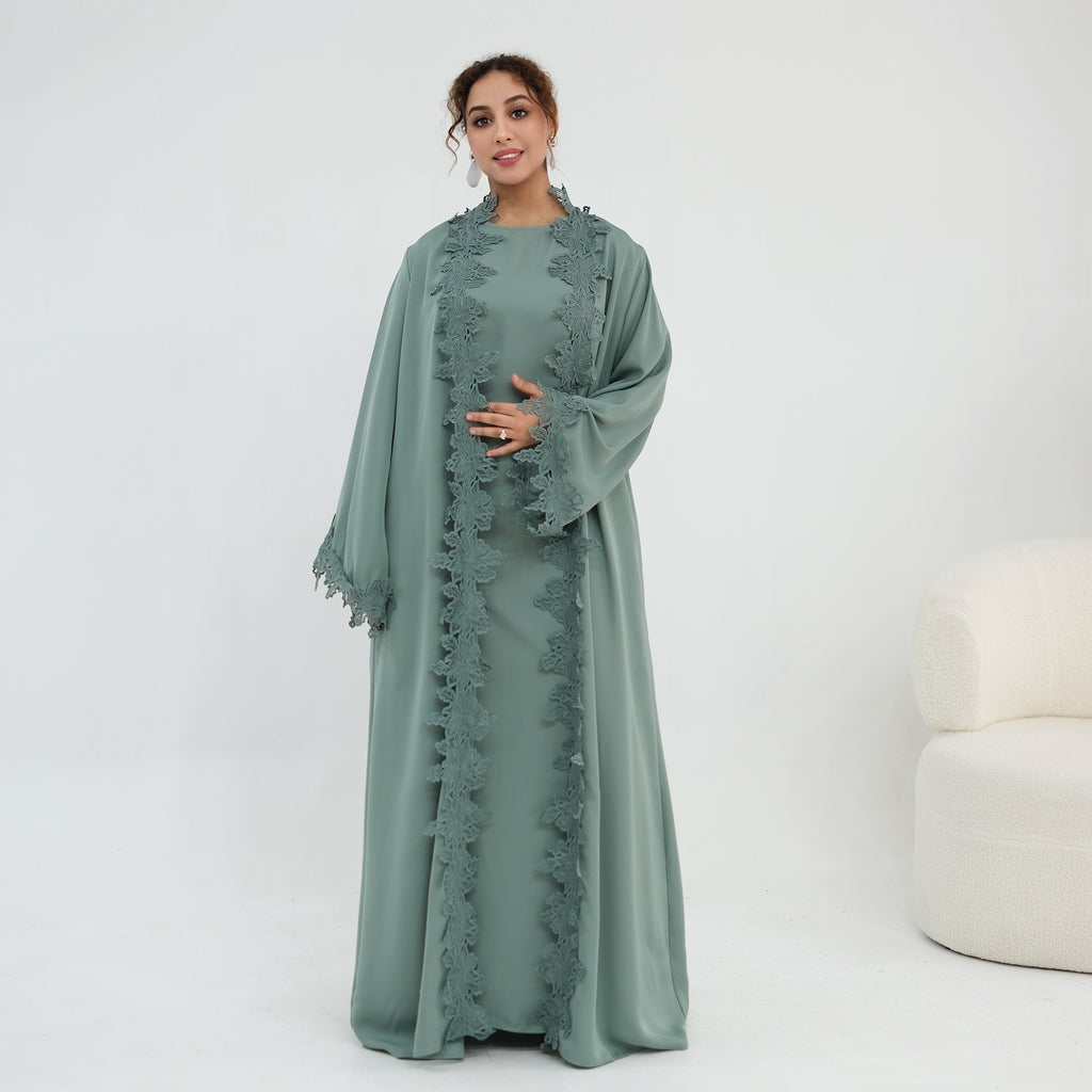 Nayla Lace Abaya Set - Teal Green