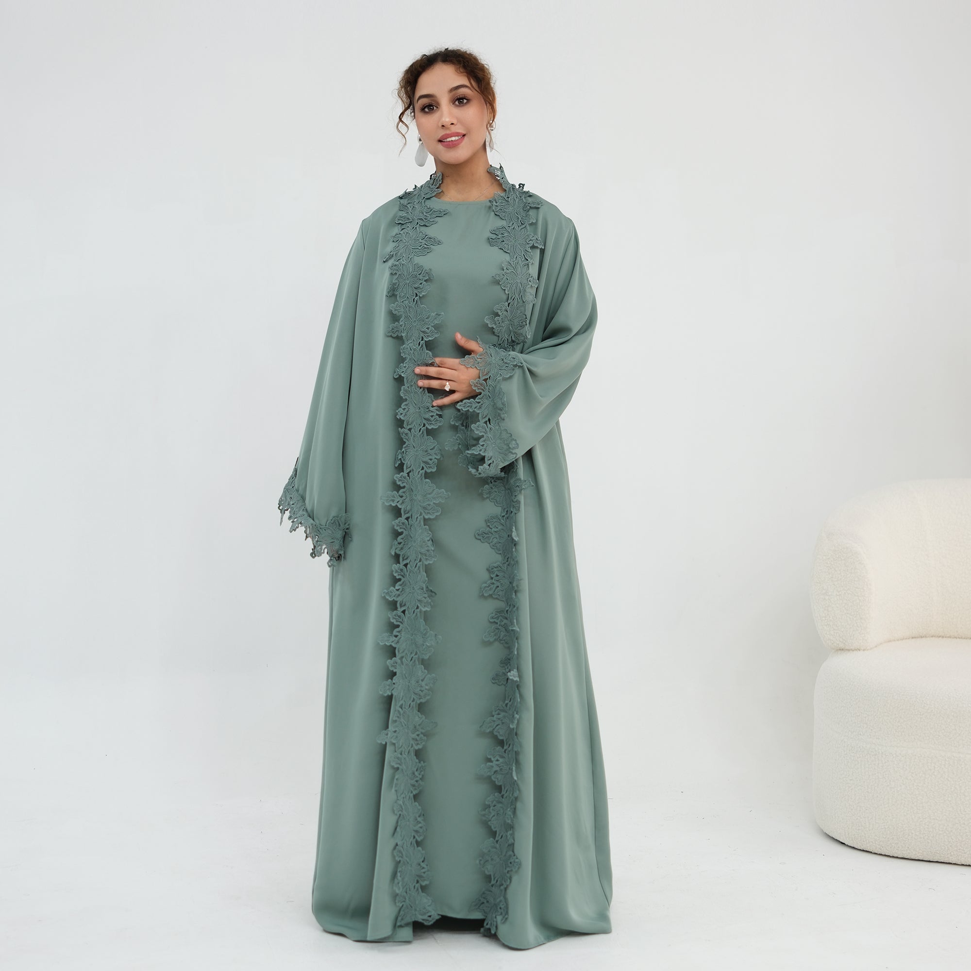 Nayla Lace Abaya Set - Teal Green