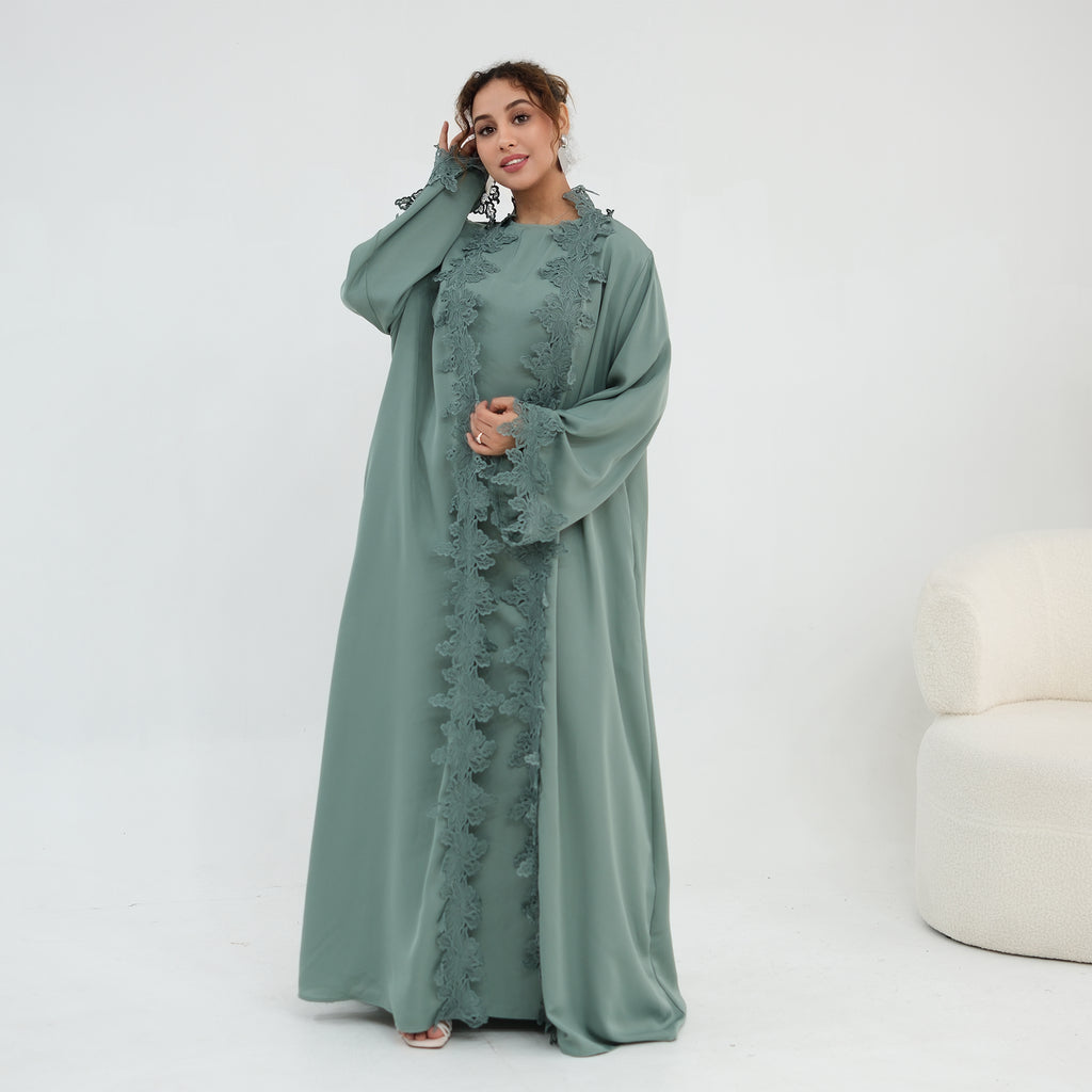 Nayla Lace Abaya Set - Teal Green
