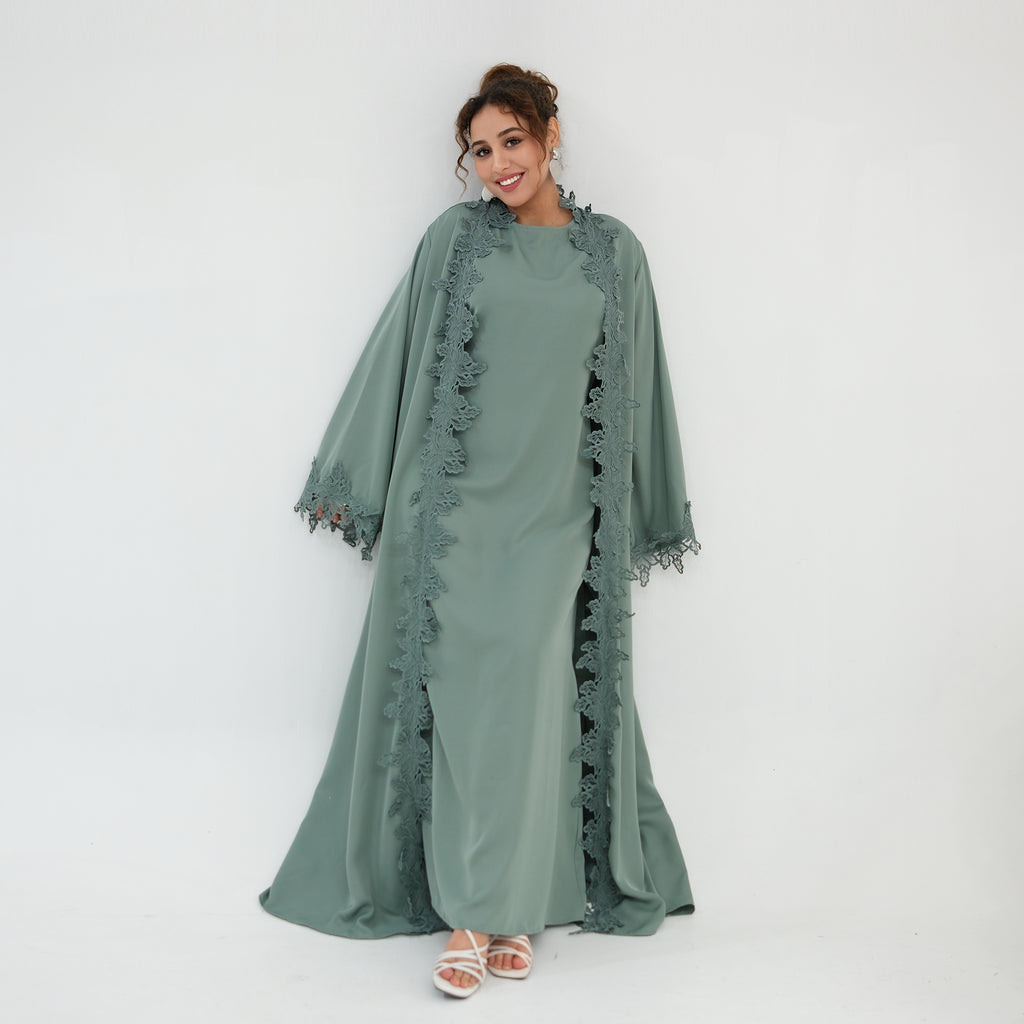 Nayla Lace Abaya Set - Teal Green