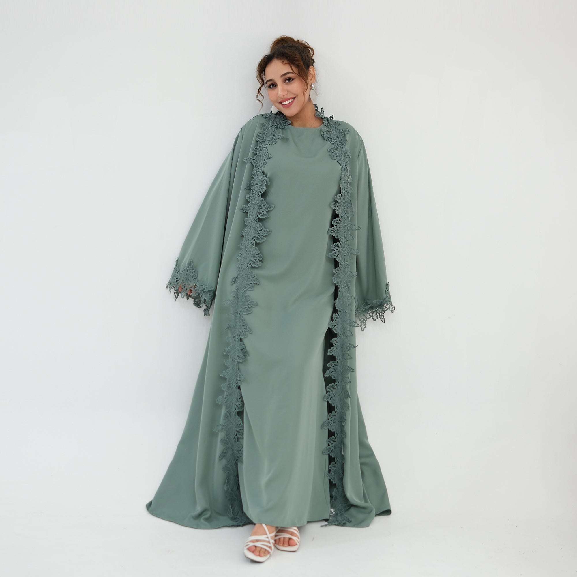 Nayla Lace Abaya Set - Teal Green