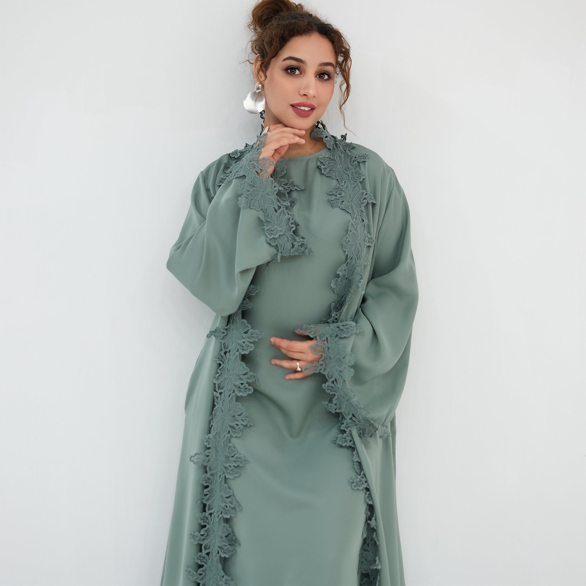 Nayla Lace Abaya Set - Teal Green