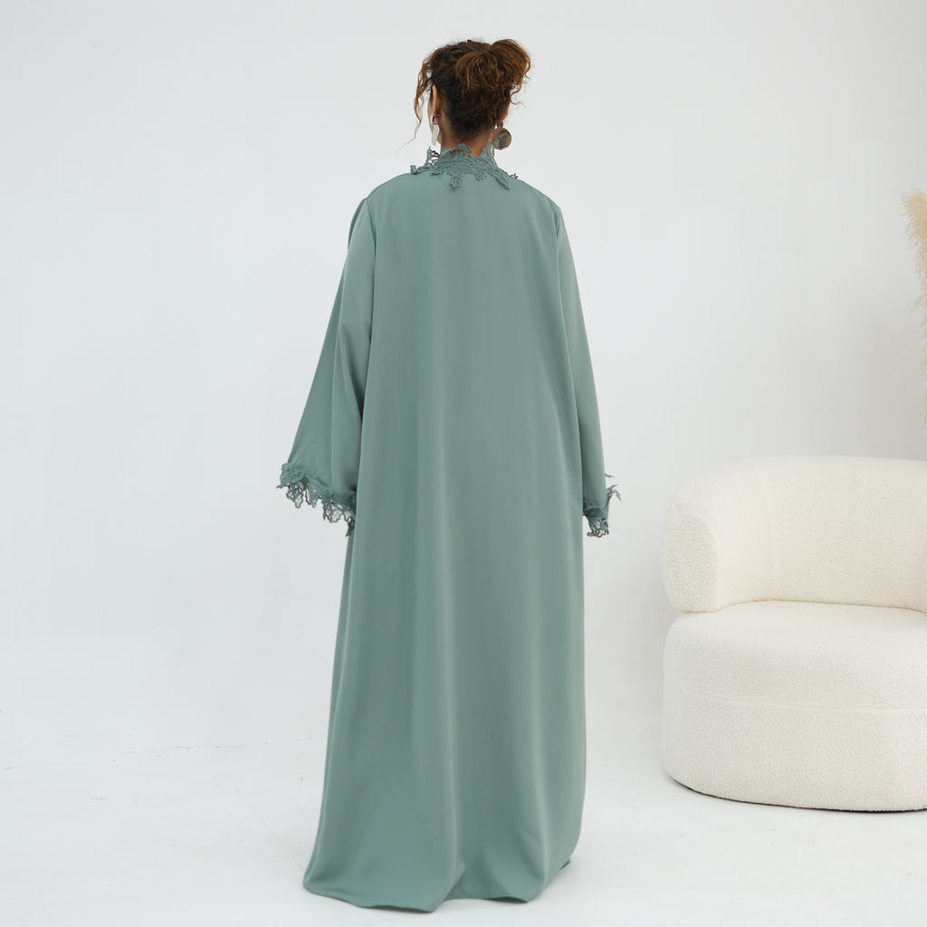 Nayla Lace Abaya Set - Teal Green