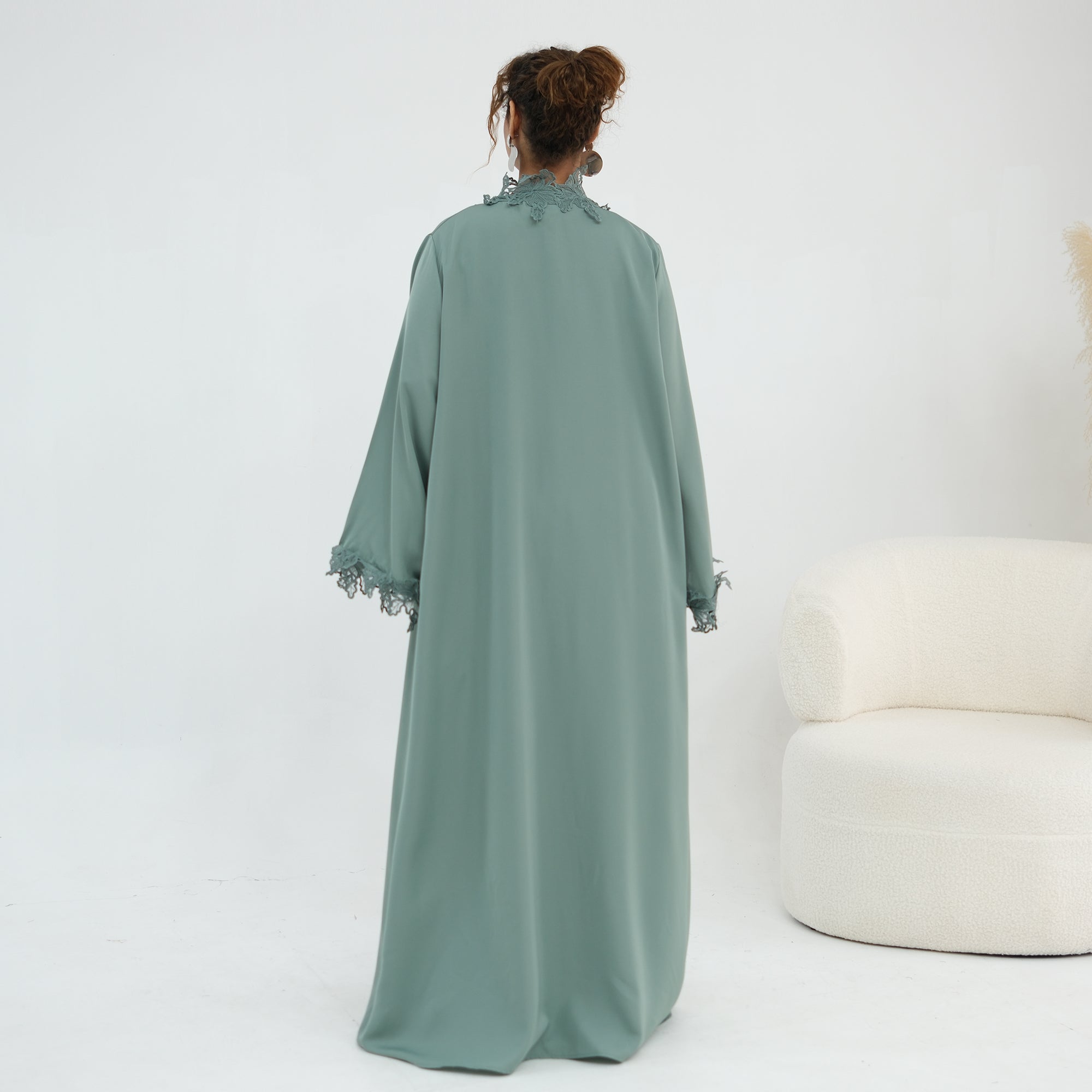 Nayla Lace Abaya Set - Teal Green