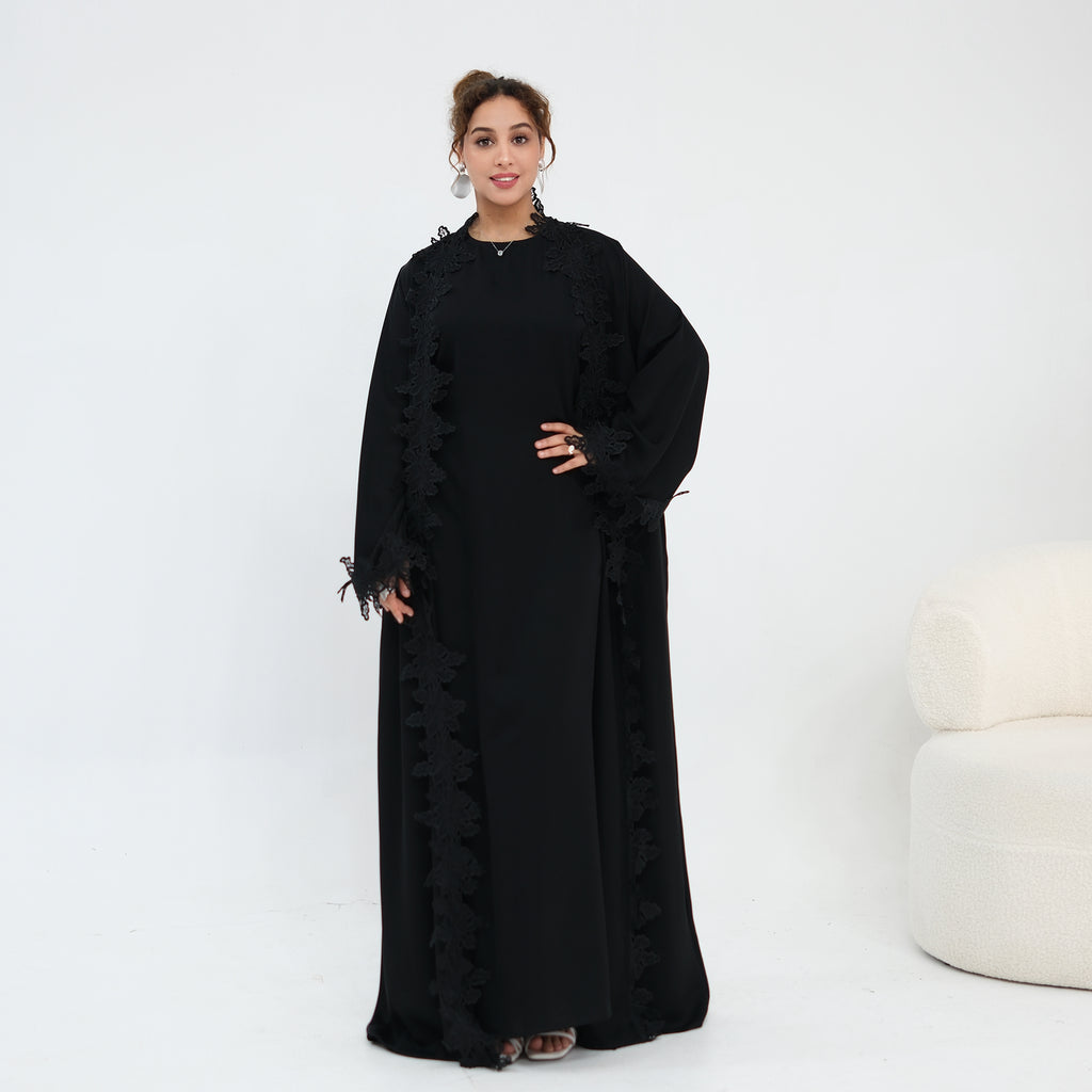 Nayla Lace Abaya Set - Black