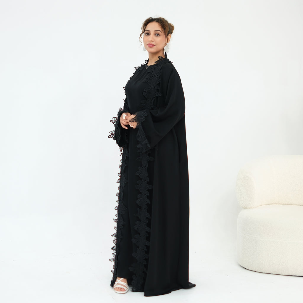 Nayla Lace Abaya Set - Black