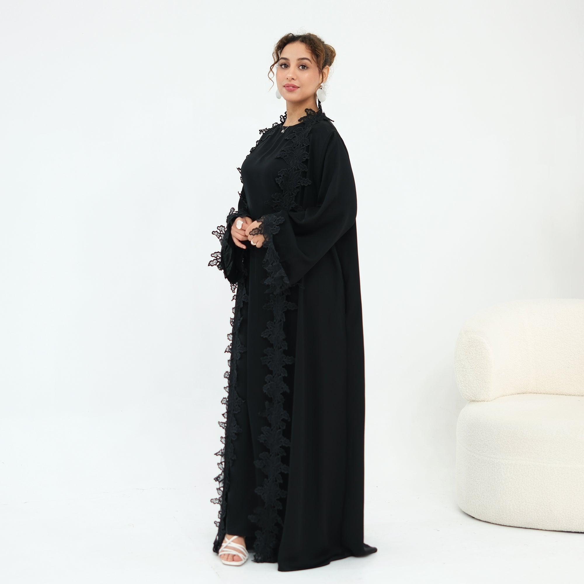 Nayla Lace Abaya Set - Black