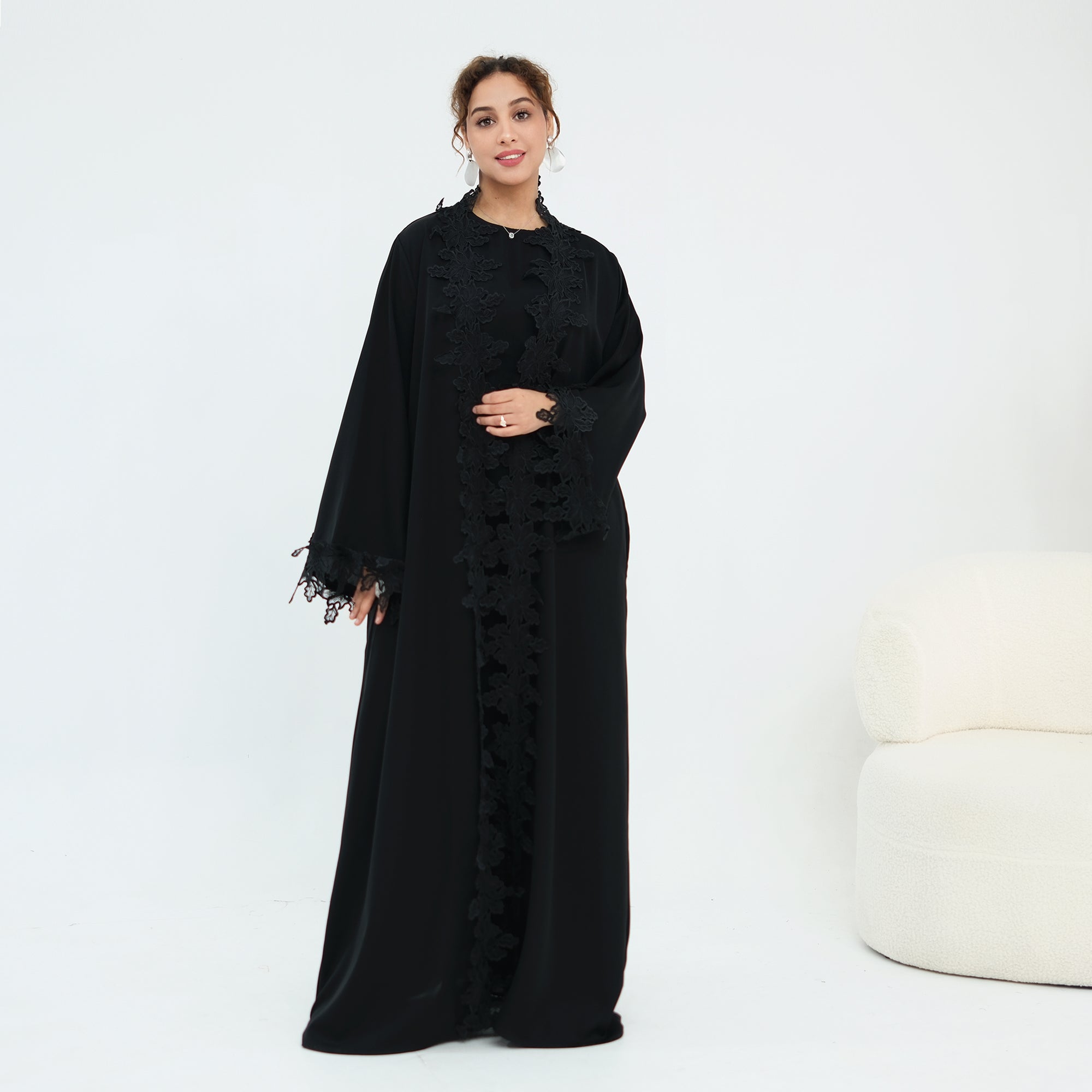 Nayla Lace Abaya Set - Black