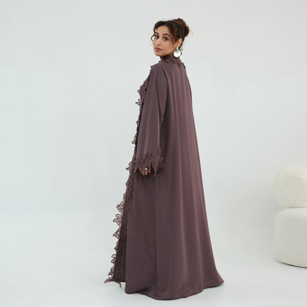 Nayla Lace Abaya Set - Brown