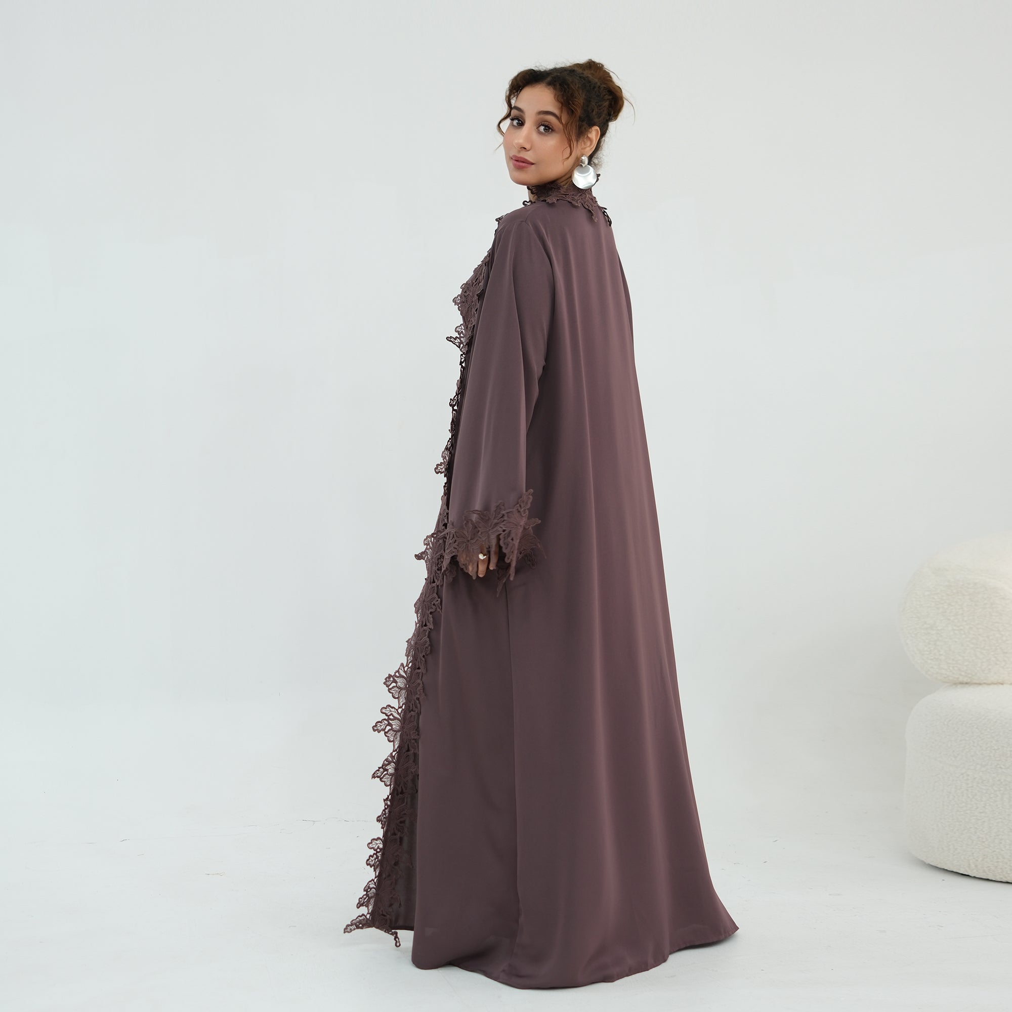 Nayla Lace Abaya Set - Brown