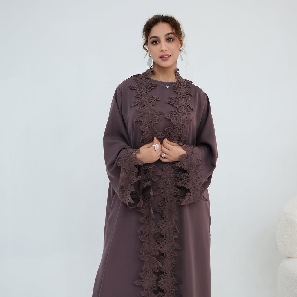 Nayla Lace Abaya Set - Brown