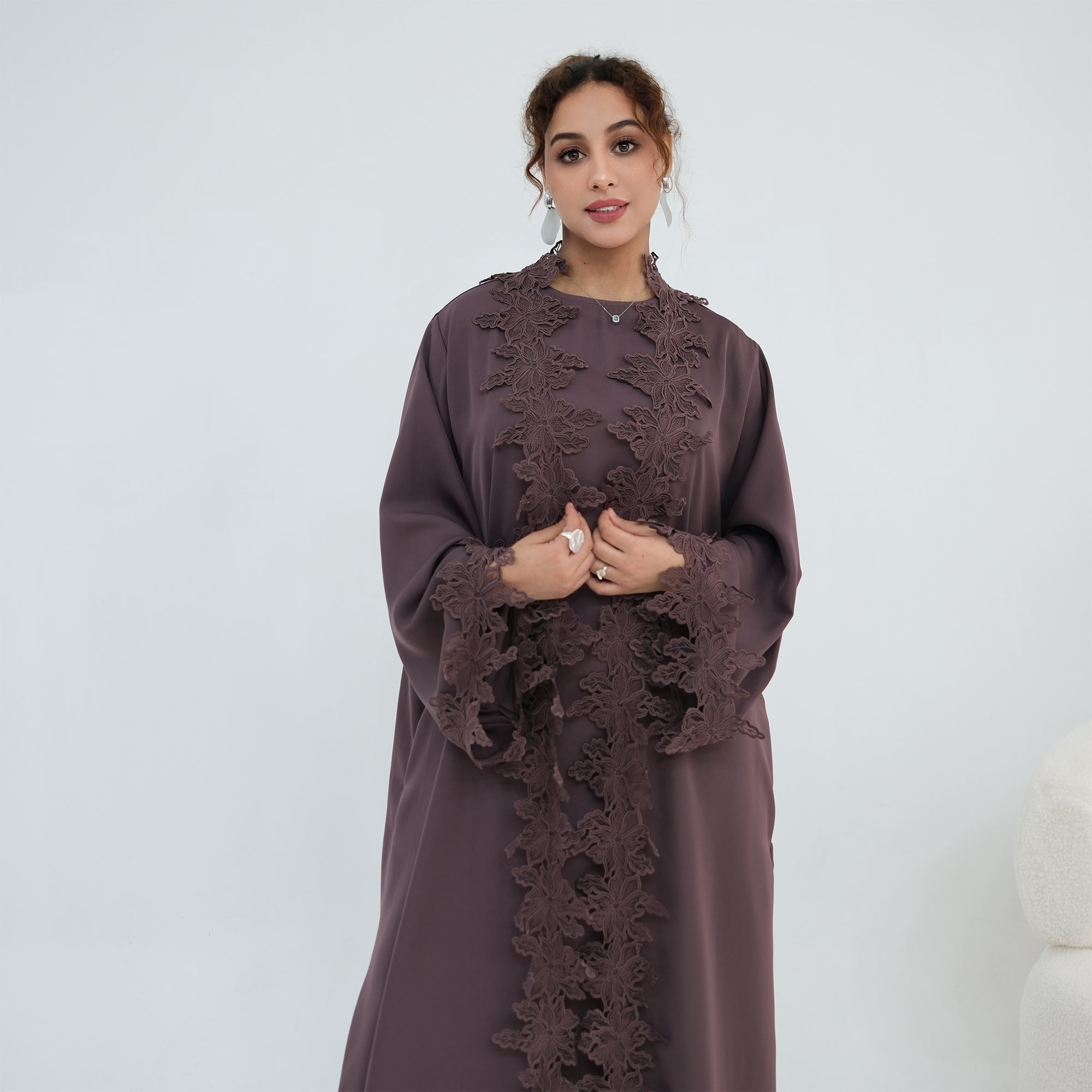 Nayla Lace Abaya Set - Brown