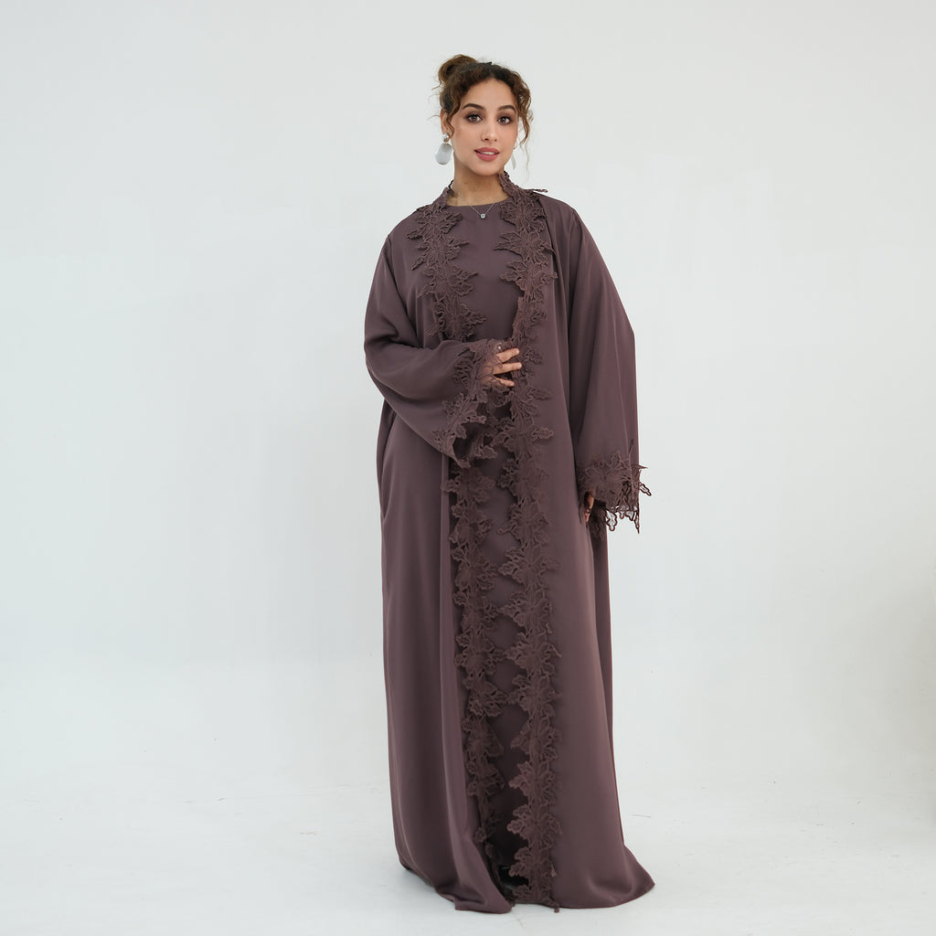 Nayla Lace Abaya Set - Brown