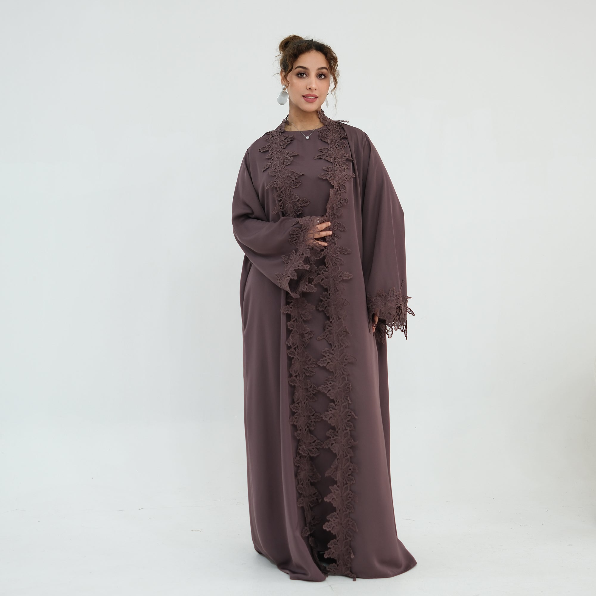 Nayla Lace Abaya Set - Brown