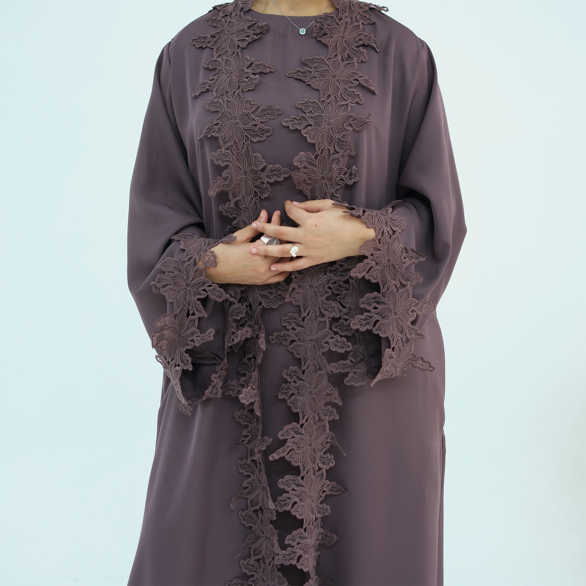 Nayla Lace Abaya Set - Brown