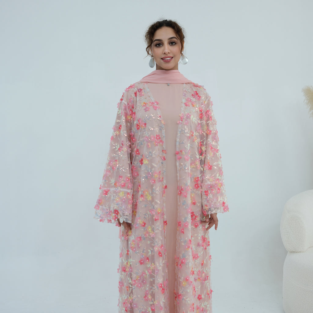 Zaria Floral Embroidered Dress Set - Pink