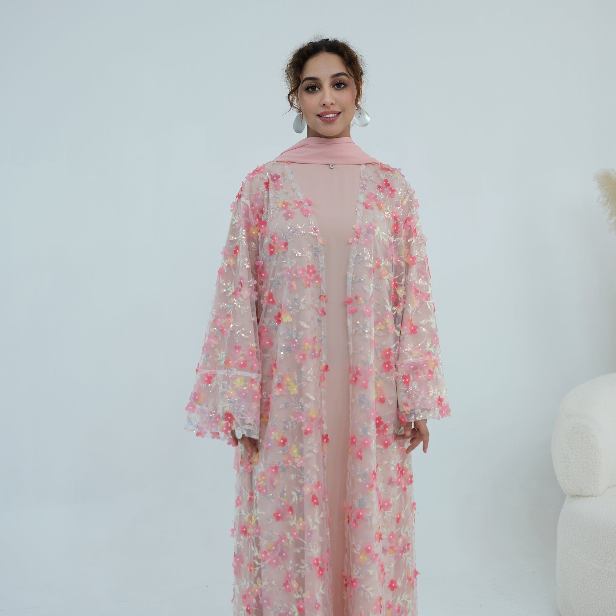 Zaria Floral Embroidered Dress Set - Pink