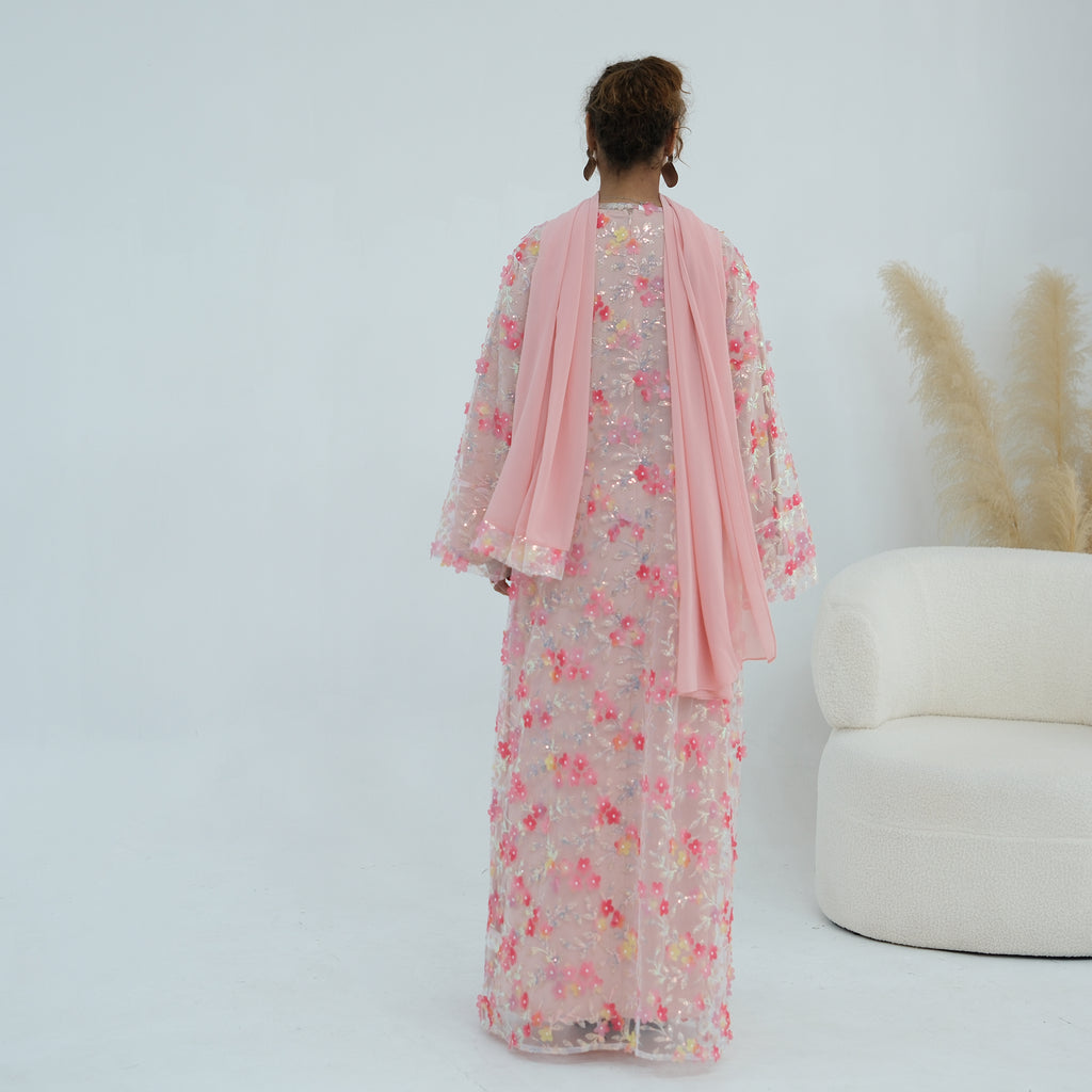 Zaria Floral Embroidered Dress Set - Pink