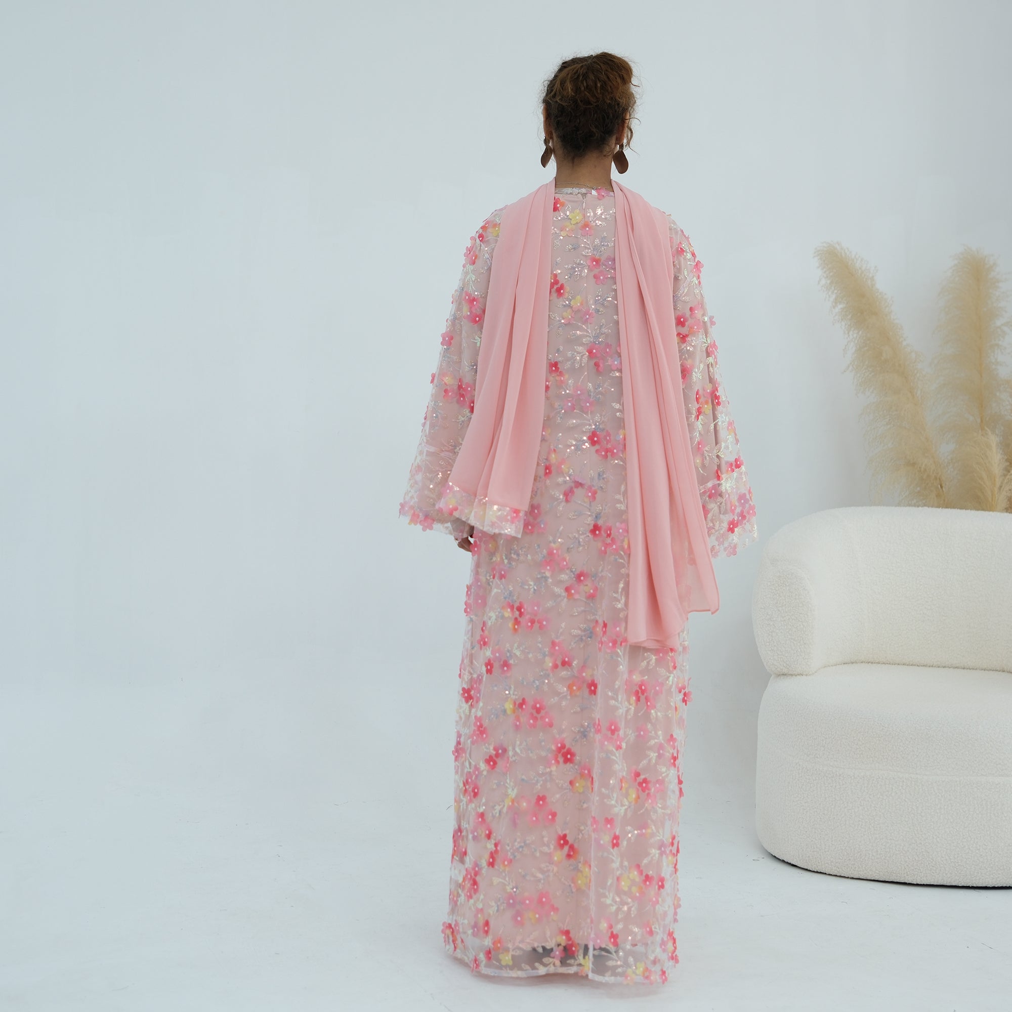 Zaria Floral Embroidered Dress Set - Pink