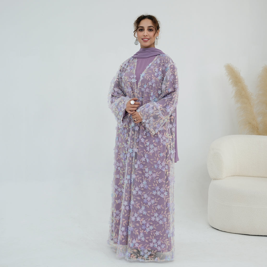 Zaria Floral Embroidered Dress Set - Lilac