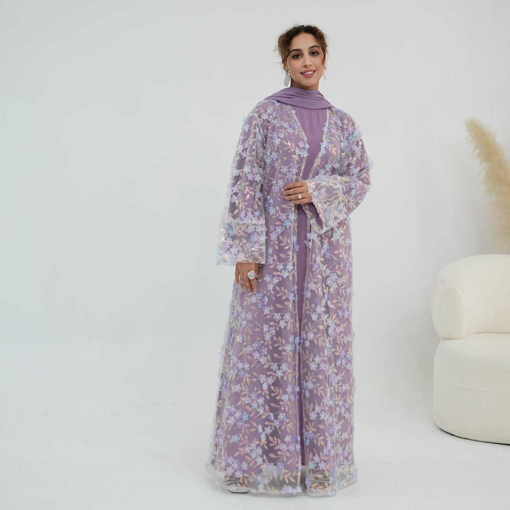 Zaria Floral Embroidered Dress Set - Lilac