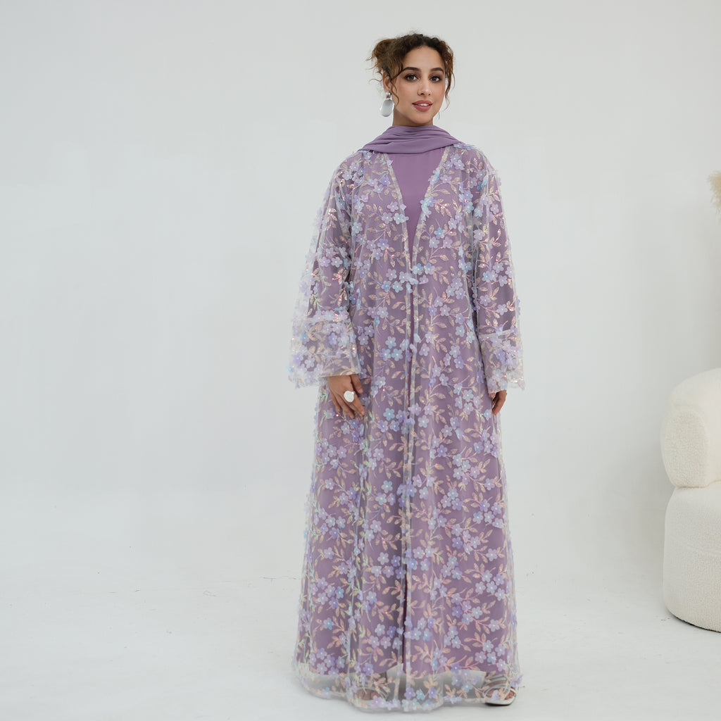 Zaria Floral Embroidered Dress Set - Lilac